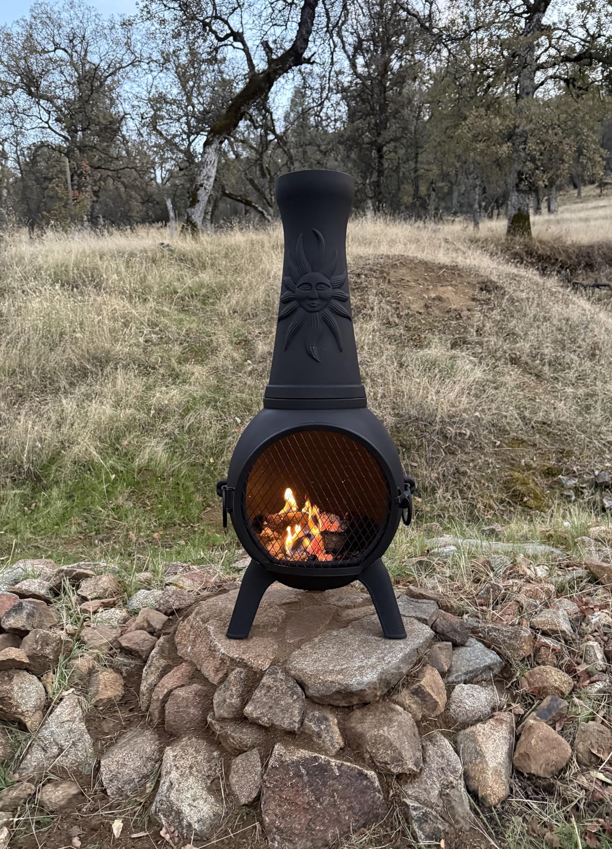 Sun Fire Outdoor Chiminea Fireplace by The Blue Rooster - Cast Aluminum Deck or Patio Firepit 44