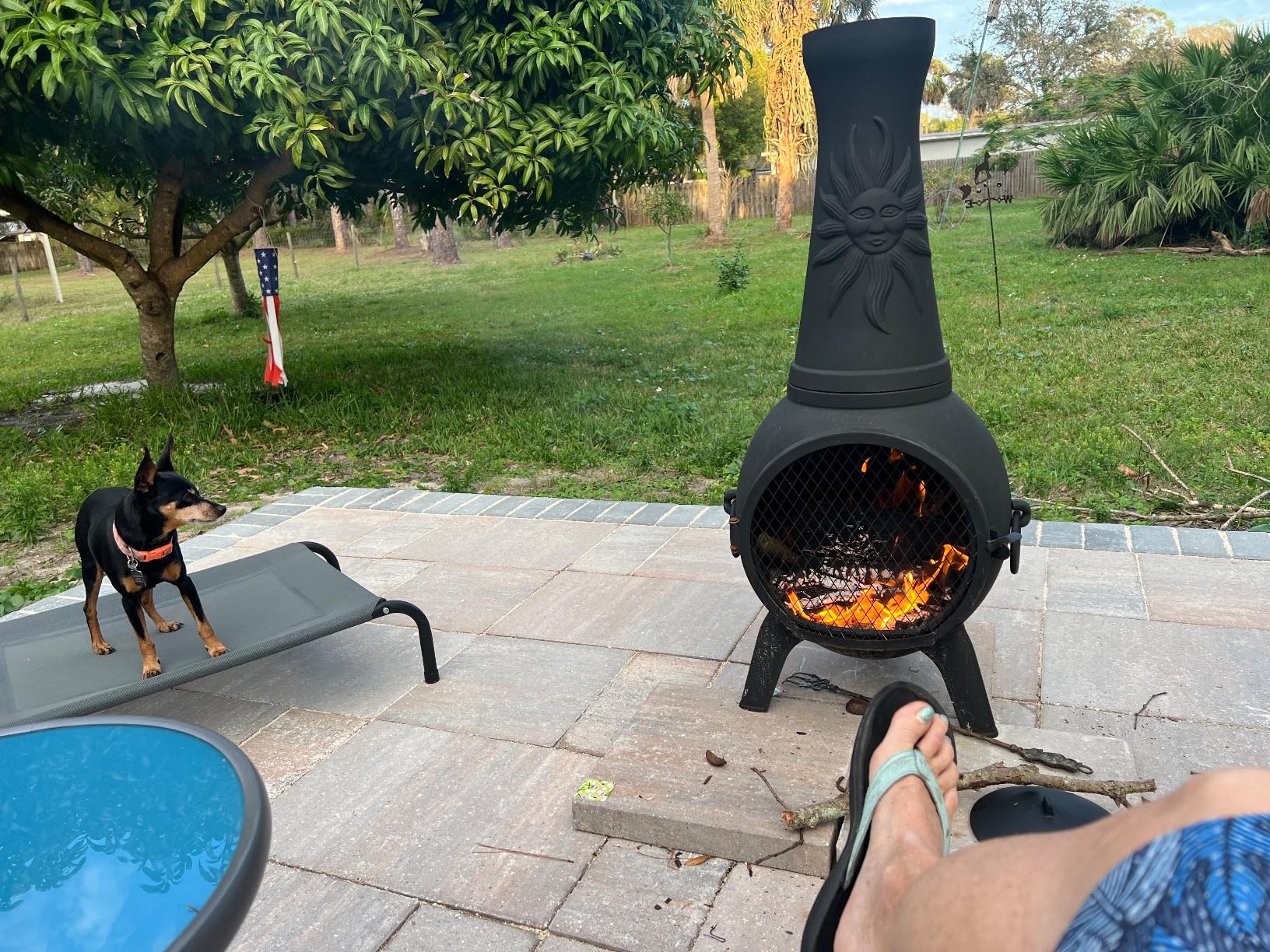 Sun Fire Outdoor Chiminea Fireplace by The Blue Rooster - Cast Aluminum Deck or Patio Firepit 44