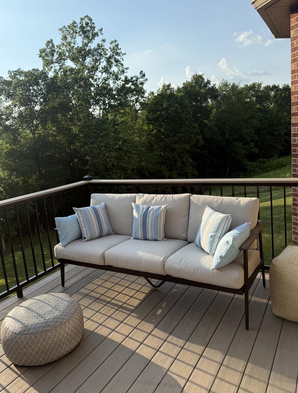 NATURAL EXPRESSIONS Patio Loveseat Sofa Outdoor Furniture Metal Chair with Wicker Backrest & 6 Inches Cushion for Indoor, Front Porch, Deck, Balcony, Backyard, 51.77