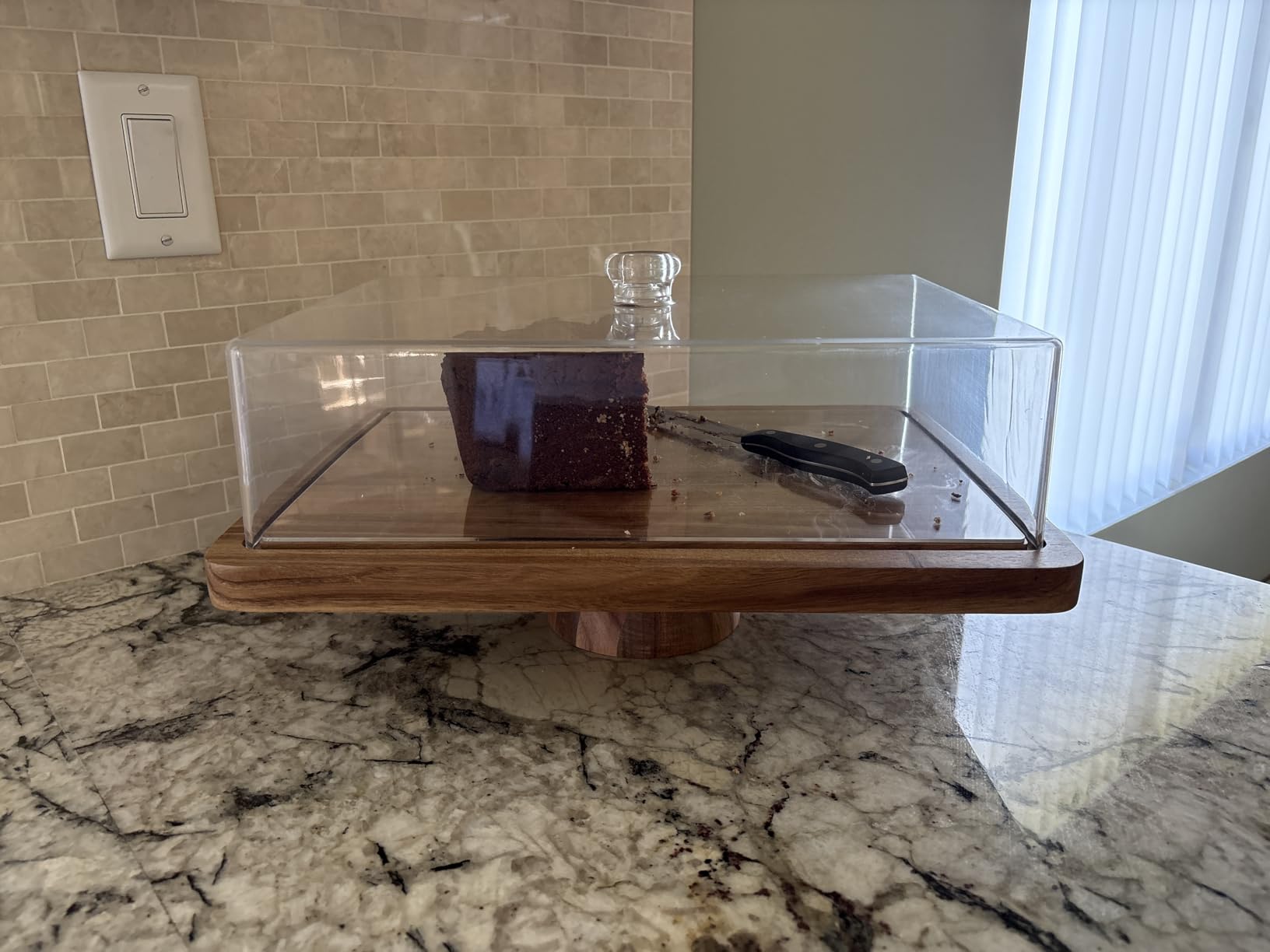 Acacia Wood Cake Stand with Lid - Rectangular Cake Holder, 2-in-1 Dessert Table Display Set & Charcuterie Board for Cheese, Chips, Fruit Platter, Large Acrylic Cake Dome Cover, No Glass customer photo 1