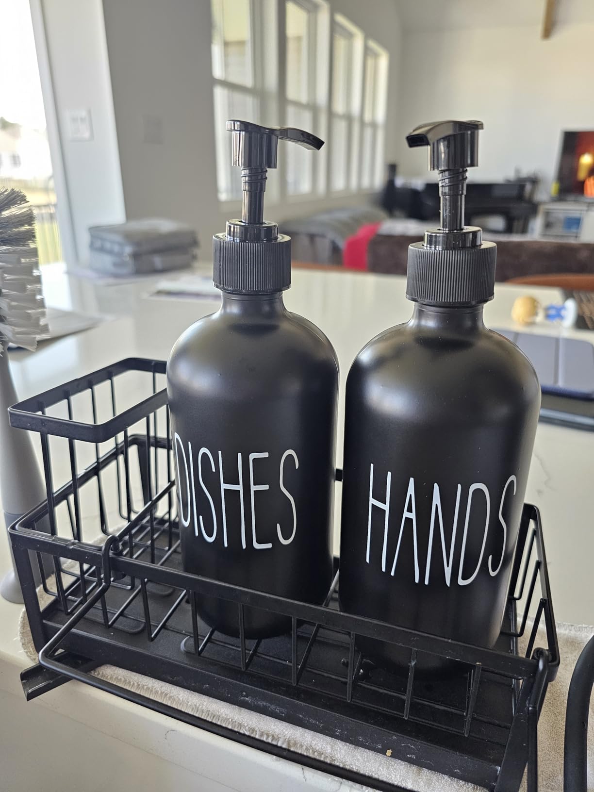 Glass Soap Dispenser Set 2 Pack,Contains Hand and Dish Soap Dispenser.Premium 16 Oz Black Kitchen Soap Dispenser Set for Kitchen Sink and Farmhouse Decor customer photo 2