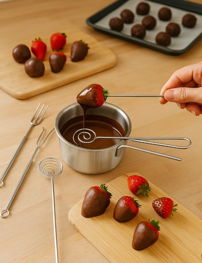 4 Pcs Candy Dipping Tools Kit, Chocolate Dipping Kit for Handmade Chocolates Handmade tools for Dessert (3-head Fork, 2-head Fork, Circle Fork, Skimmer) customer photo 1