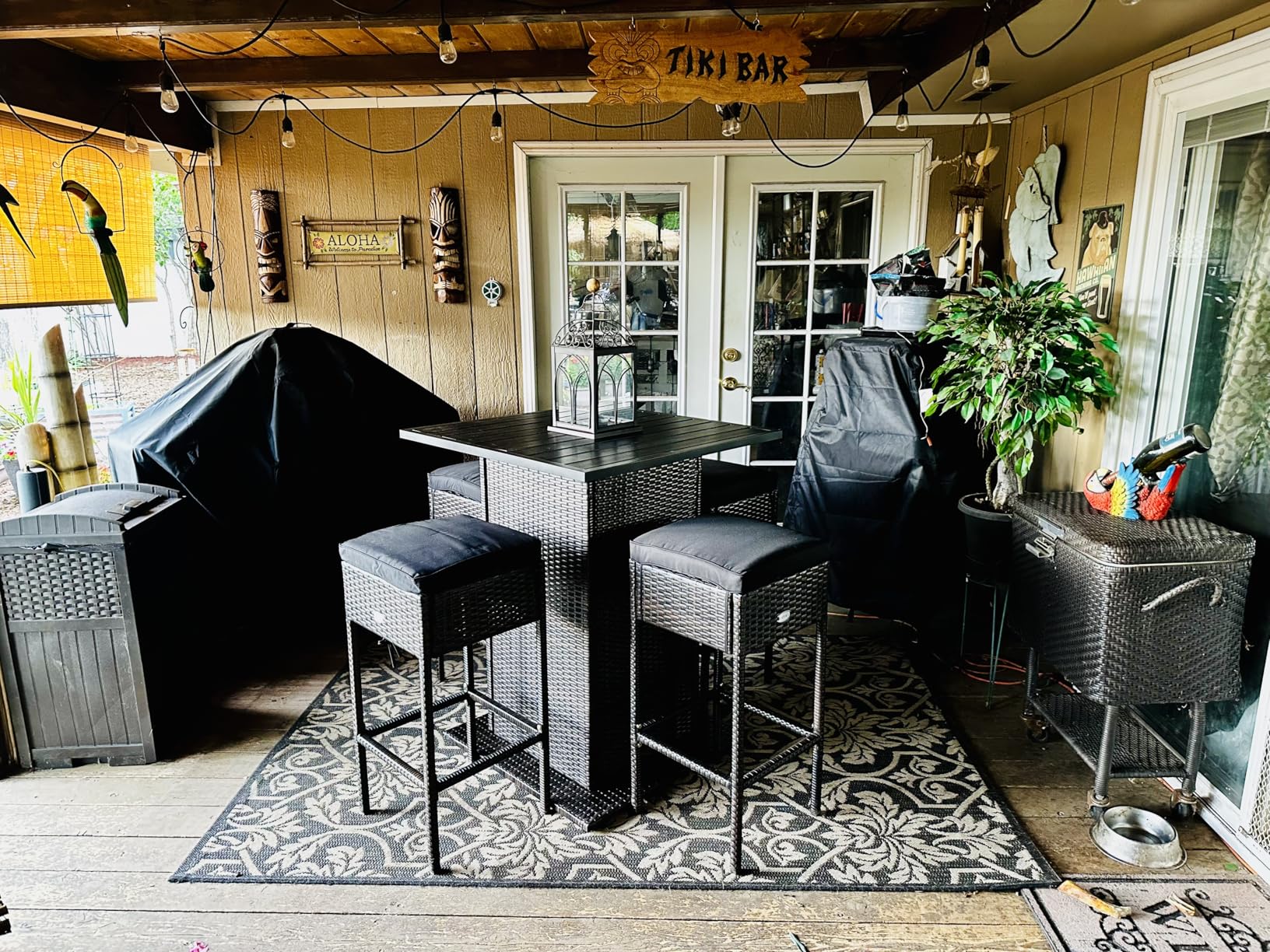 RELAX4LIFE 5-Piece Outdoor Bar Set, Wicker Rattan Bar Height Patio Set w/4 Cushion Bar Stools & Table with Hidden Storage, 5PCS Outdoor High Top Table and Chairs Set for Backyard Poolside (Navy Blue) customer photo 2
