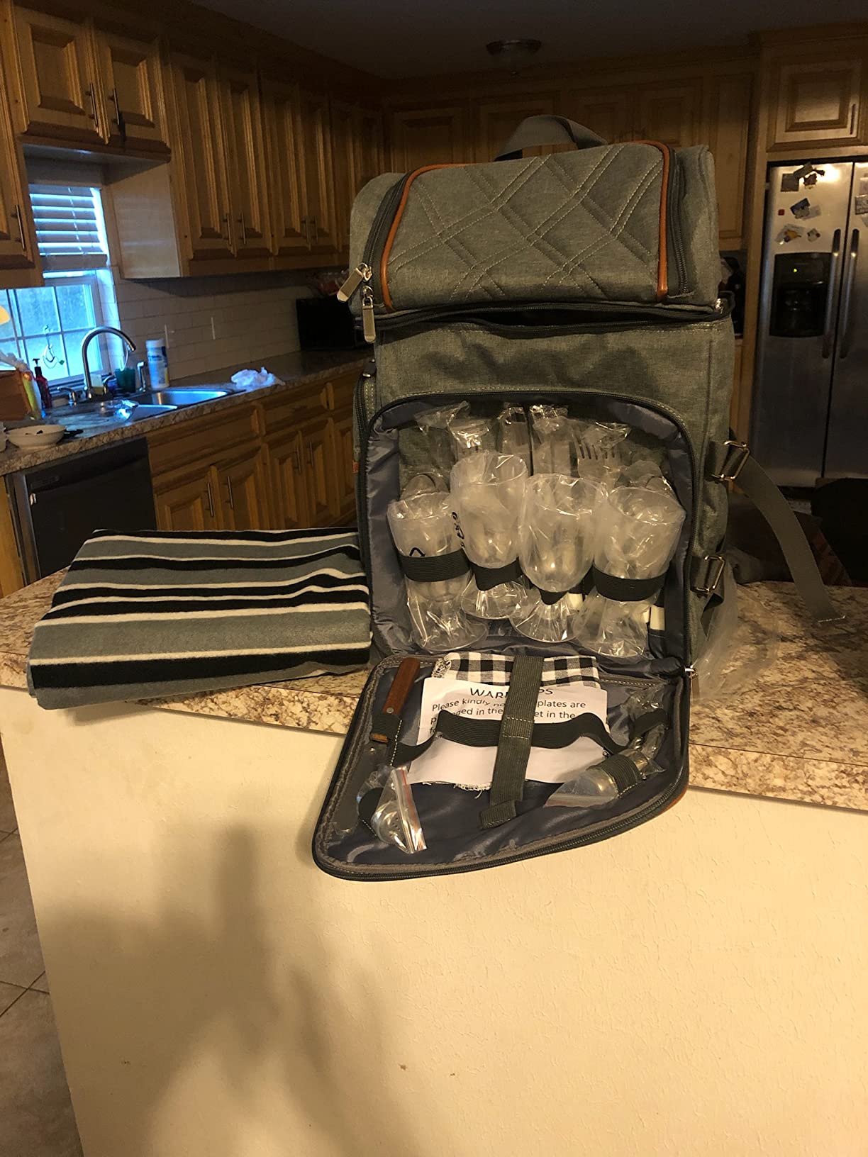 Picnic Backpack for 4, Picnic Basket Set, Leakproof Picnic Bag, Beach Cooler Backpack with Insulated Cooler Wine Pouch,Picnic Blanket, Double Deck Picnic Backpack for Beach,Camping,Park(BrushedKhaki) customer photo 2
