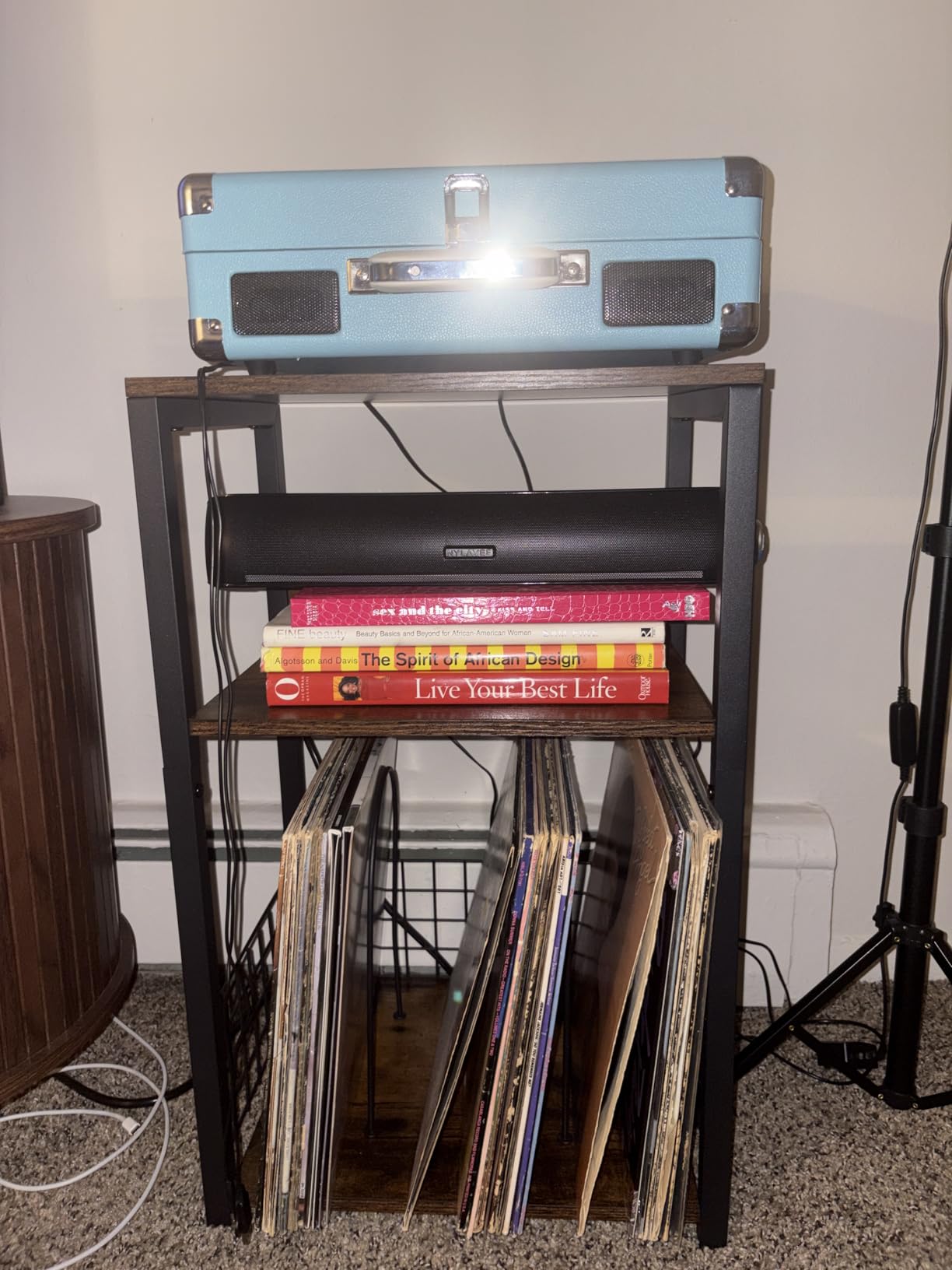 LELELINKY 3 Tier End Table, Record Player Stand with Storage Up to 100 Albums, Turntable Stand for Vinyl, Brown Records Shelf for Living Room Bedroom customer photo 2