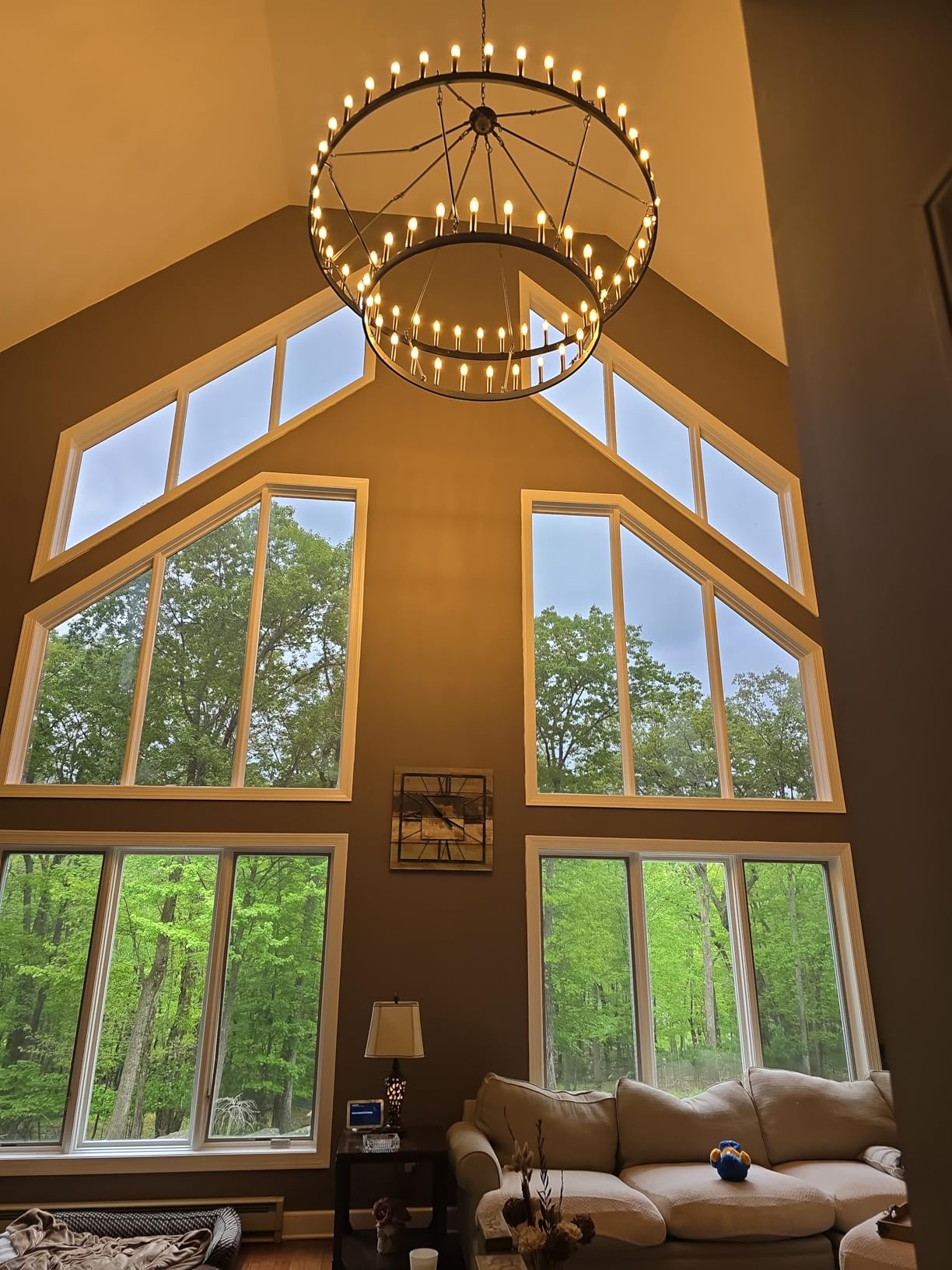 48 Inch Large Black Wagon Wheel Chandelier,2 Tier 36-Lights Farmhouse Industrial Country Style Round Pendant Light Fixture for Outdoor Porch high Ceilings Living Dining Room Foyer Entryway customer photo 2