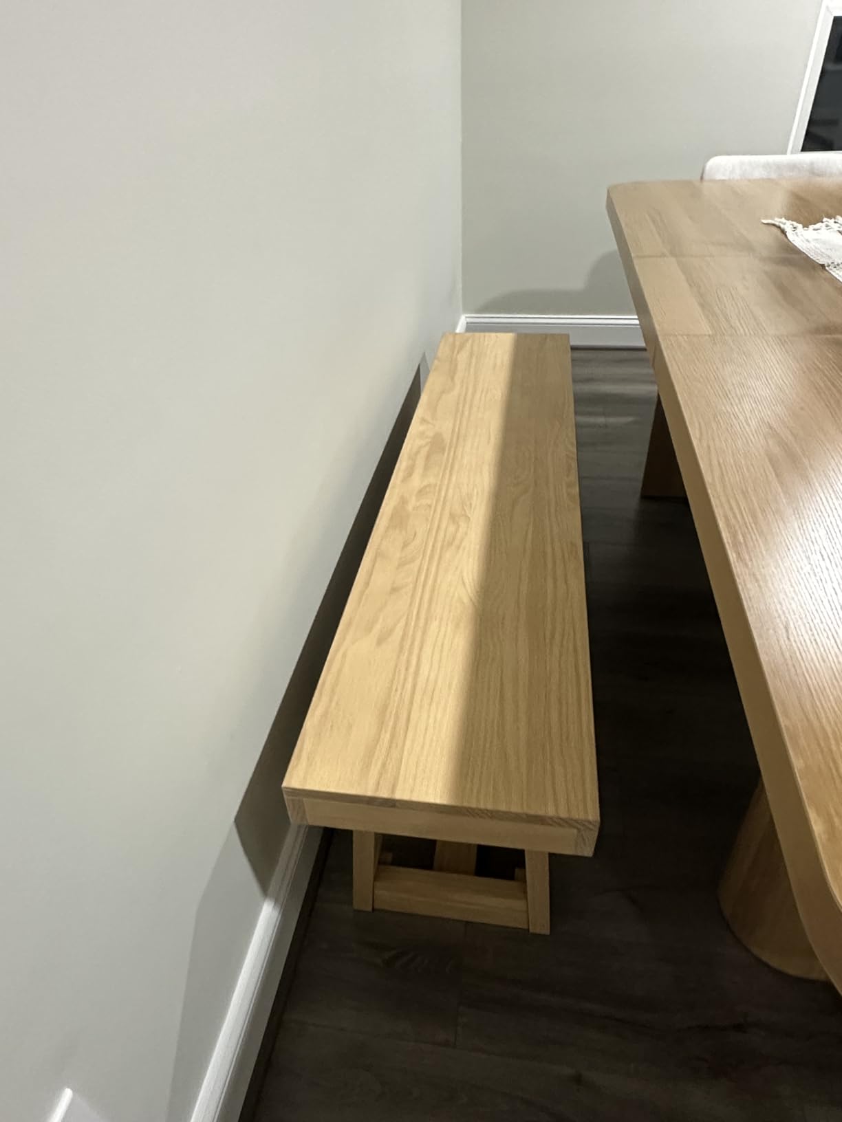 Plank+Beam 60 Inch Farmhouse Dining Bench, Solid Wood Entryway Bench, Wooden Outdoor Bench, Kitchen Dining Seat, Dining Room, Home Office, Living Room Furniture, Easy Assembly, Pecan Wirebrush customer photo 1