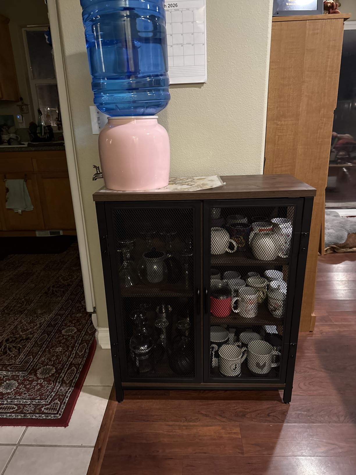 BON AUGURE Coffee Bar Cabinet for Home Liquor, Small Storage Cabinet for Kitchen and Entryway, Farmhouse Industrial Buffet Sideboard Credenza with Adjustable Shelves (Rustic Oak) customer photo 1