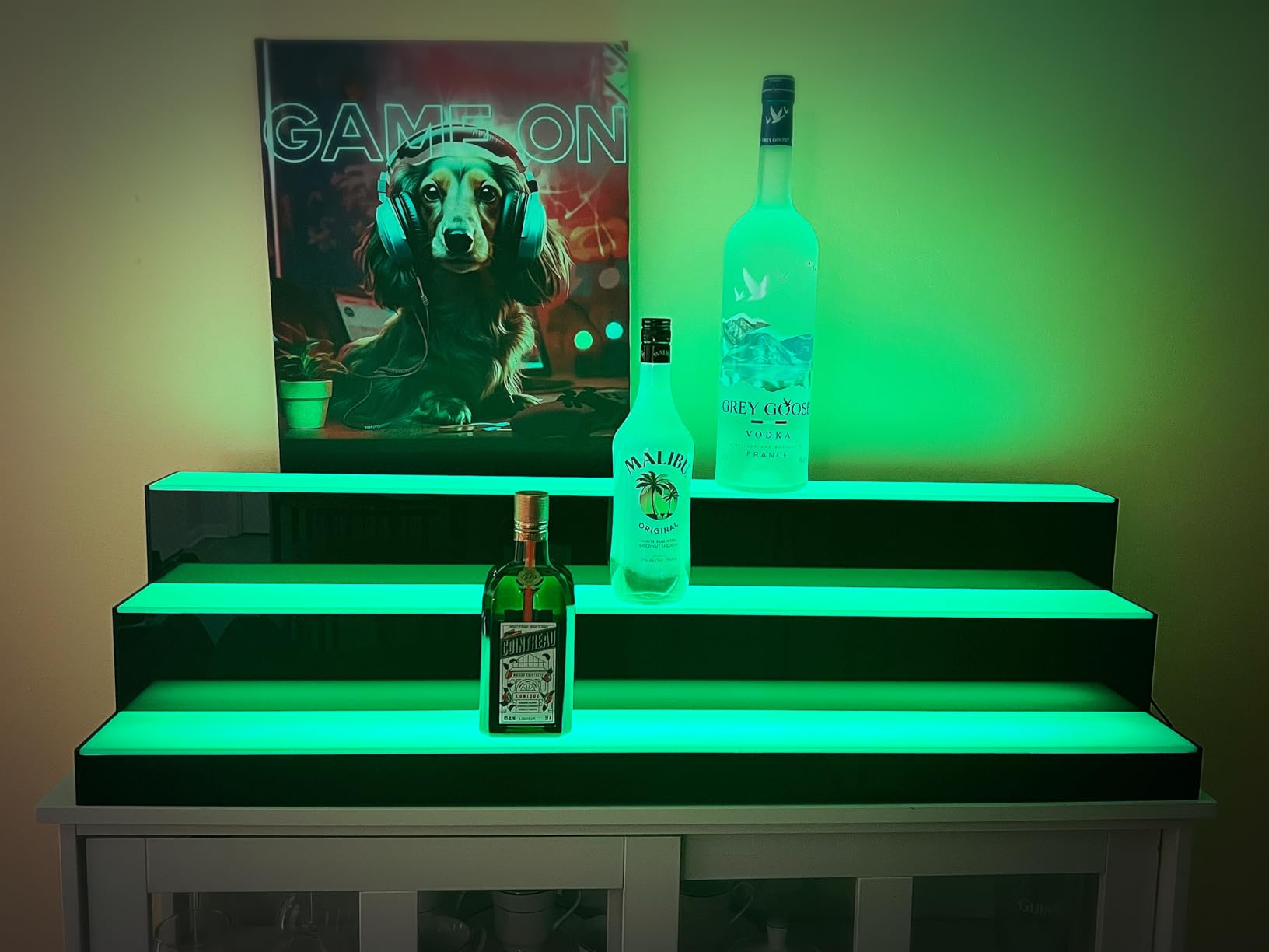 VEVOR LED Lighted Liquor Bottle Display, 3 Tiers 40 Inches, Supports USB, Illuminated Home Bar Shelf with RF Remote & App Control 7 Static Colors 1-4 H Timing, Acrylic Lighted Shelf for 30 Bottles customer photo 1