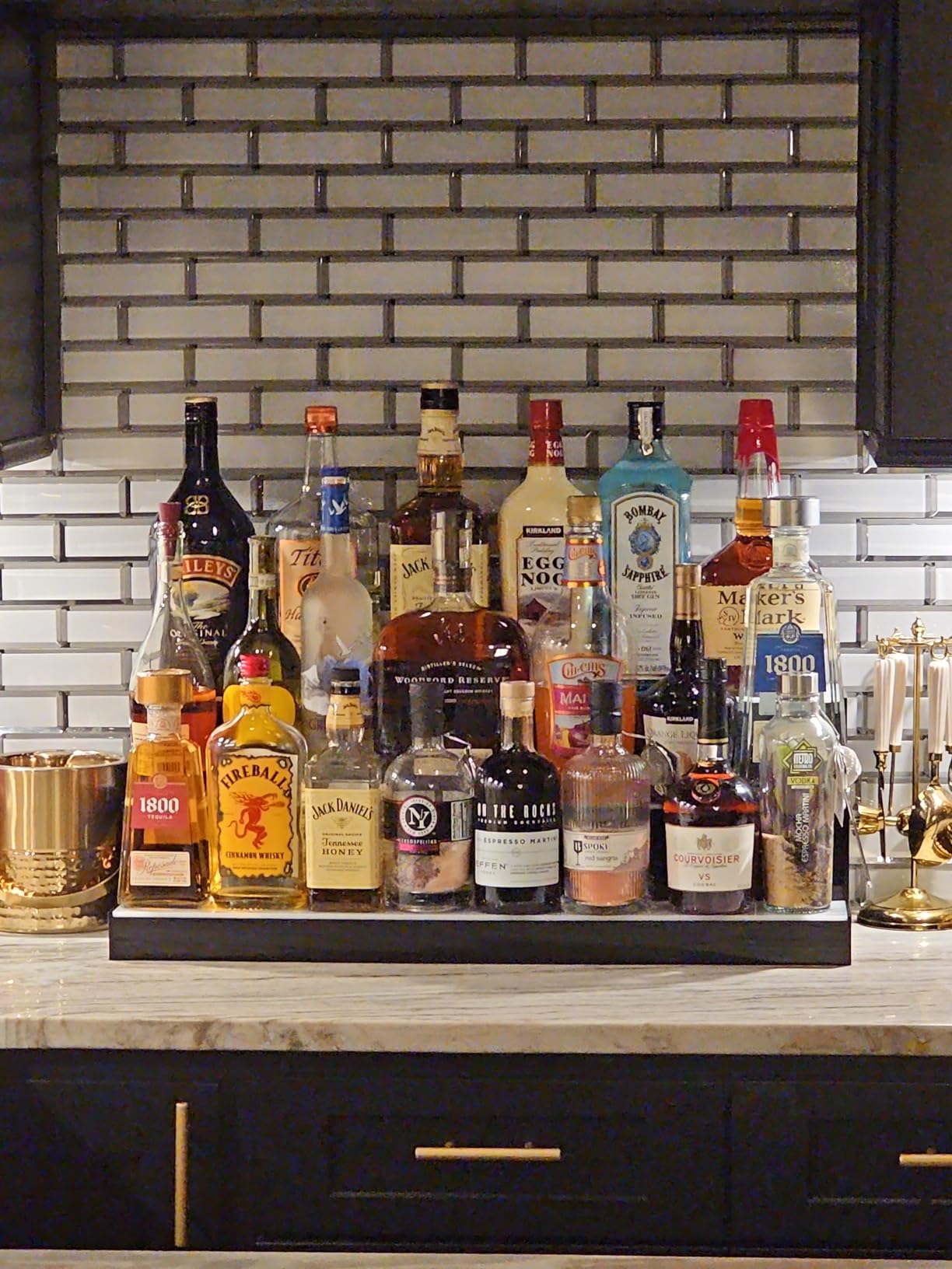 VEVOR LED Lighted Liquor Bottle Display, 3 Tiers 40 Inches, Supports USB, Illuminated Home Bar Shelf with RF Remote & App Control 7 Static Colors 1-4 H Timing, Acrylic Lighted Shelf for 30 Bottles customer photo 2
