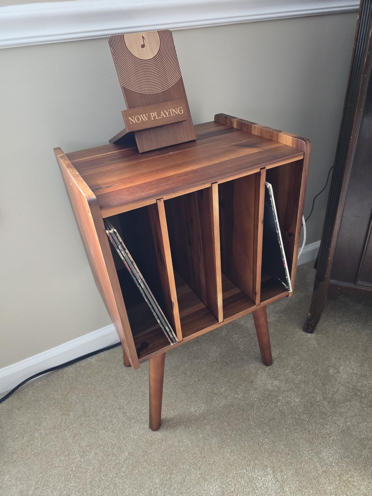 Wooden LP Record Player Stand with 4 Cabinets, Holds up to 100 Vinyls, Metal Record Storage Holder and Organizer Table, Classical Design for Files/Book (Mid-Century Modern) customer photo 2