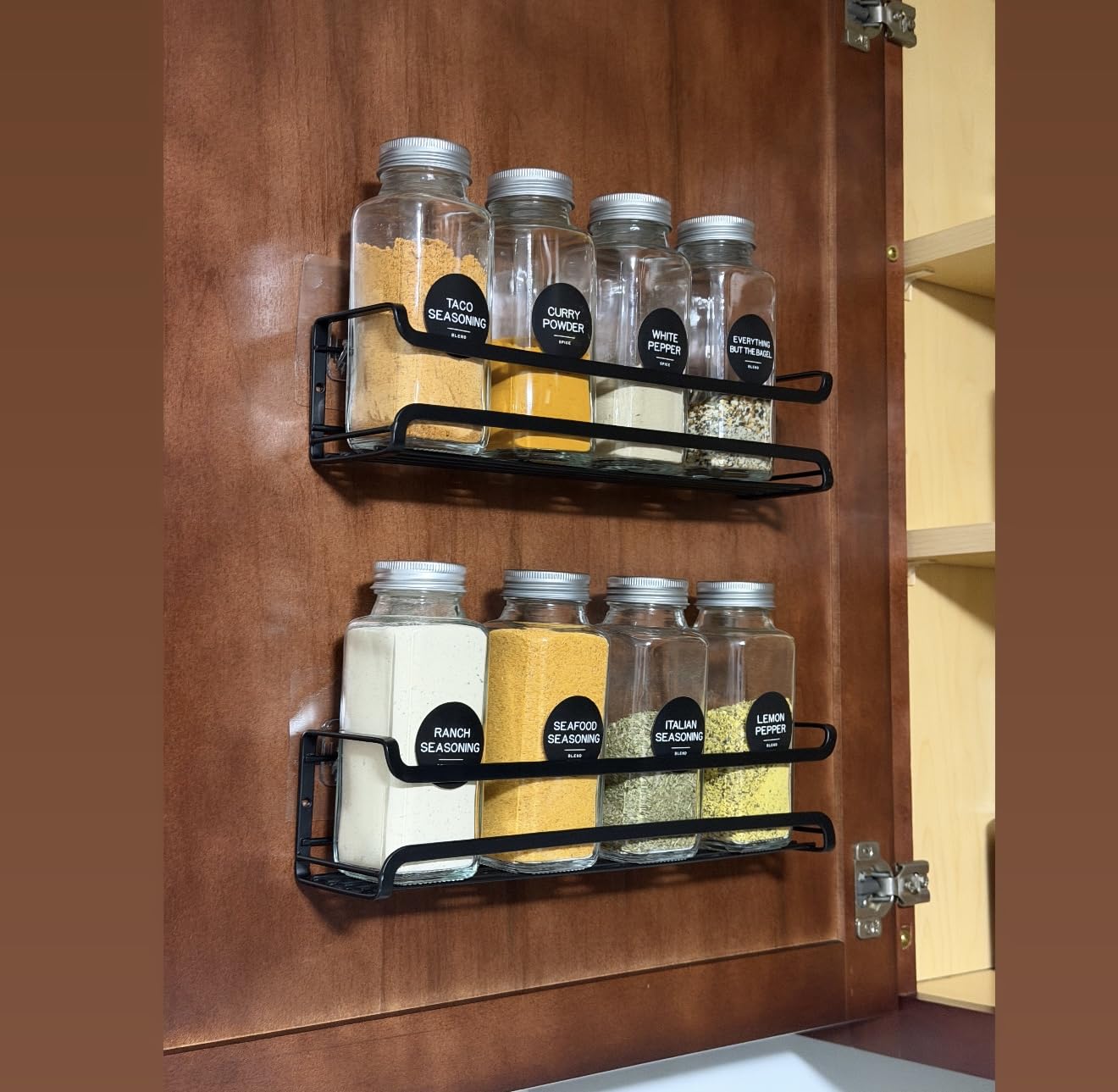 Bunoxea Spice Rack Wall Mounted 4 Pack, Space-Saving Spice Organizer for Spice Jars and Seasonings, Screw or Adhesive Hanging Spice Rack Organizer for Kitchen Cabinet, Pantry Door customer photo 2