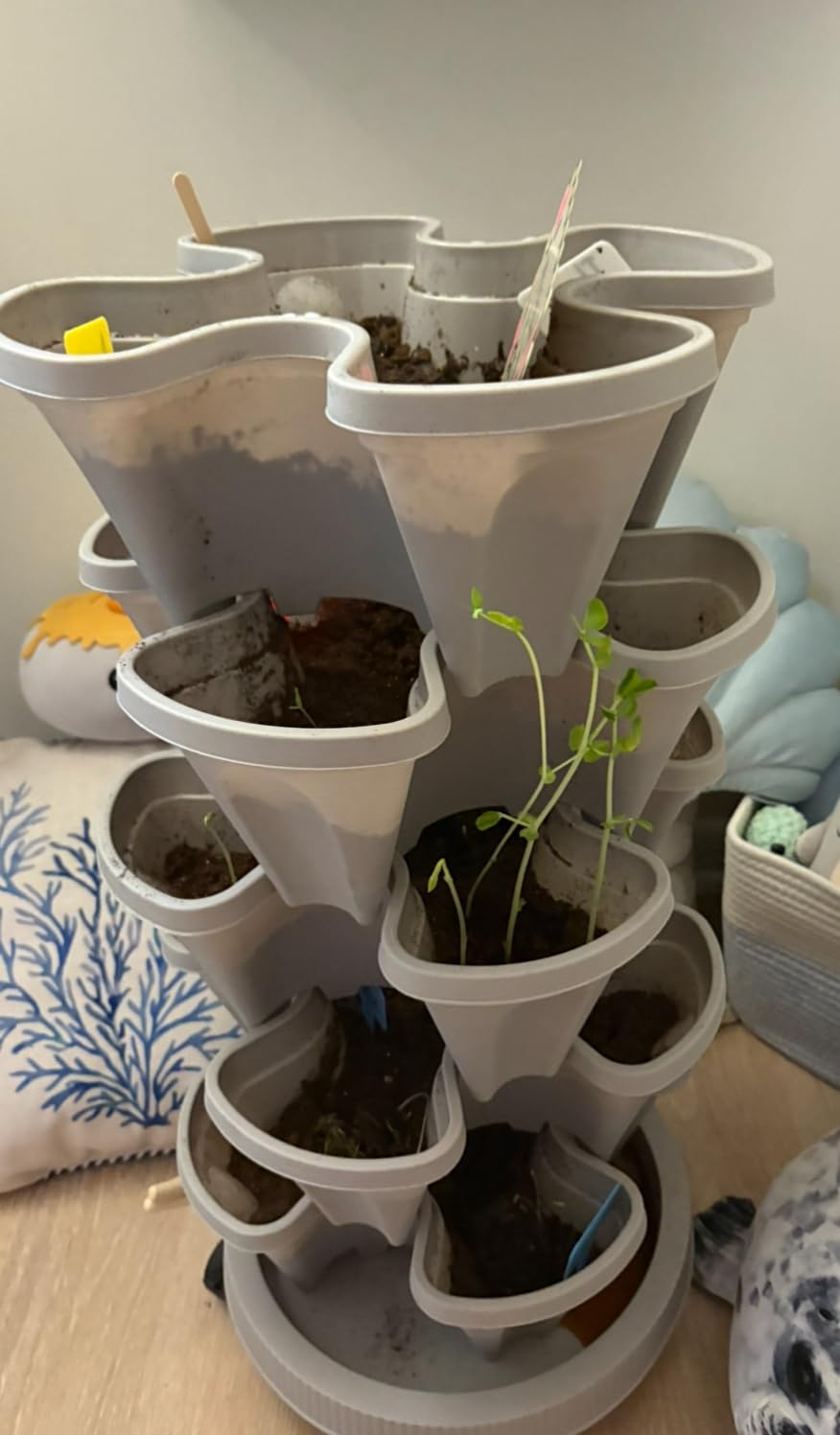 GameXcel Vertical Planter Tower - 5 Tier Stackable Garden Planters with Wheels (Dark Gray) customer photo 2