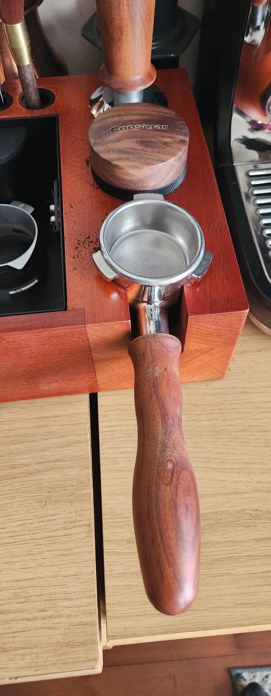 54mm Bottomless Portafilter for Breville Barista Express Pro Touch Infuser Espresso Accessorie made of Stainless steel and solid wood customer photo 2