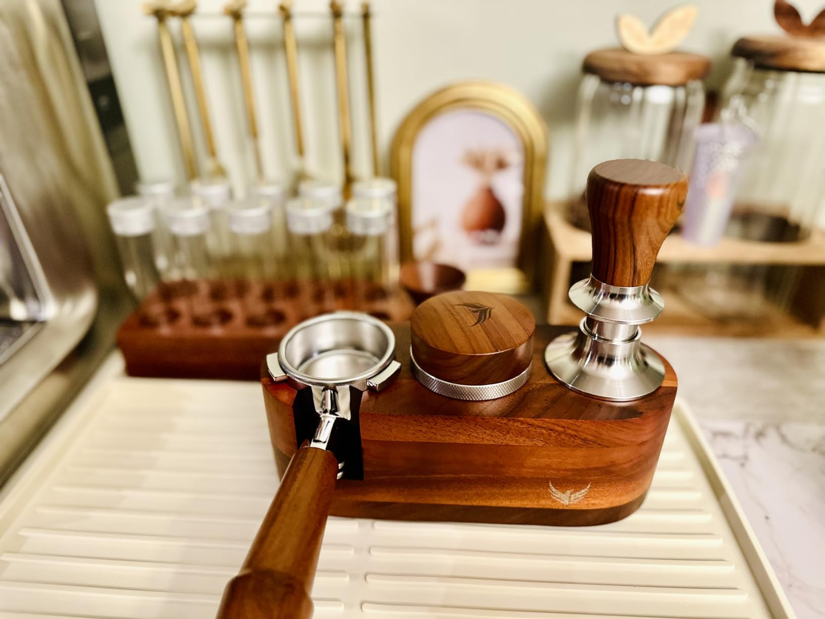 Espresso Tamping Station 54mm For Breville Espresso Machine Accessories,Rosewood Portafilter Holder Tamping Mat Espresso Coffee Equipment customer photo 1
