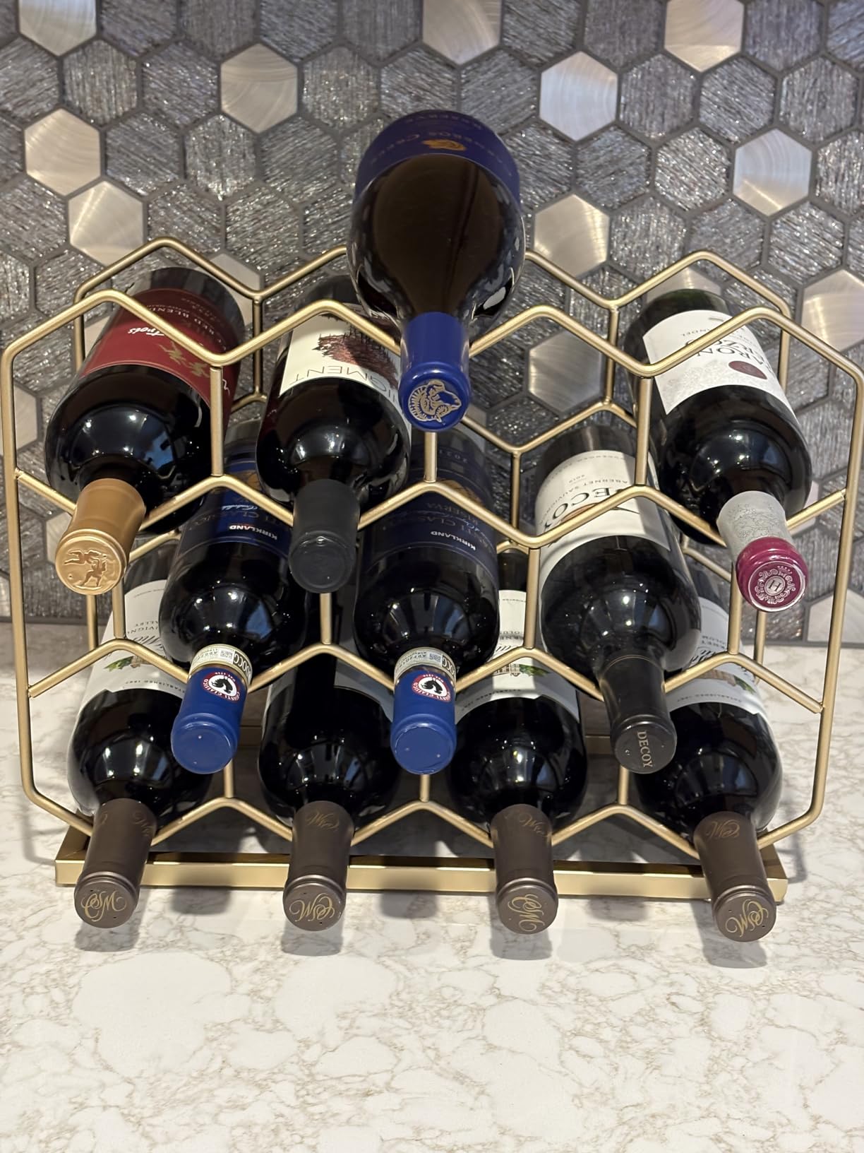 14 Bottle Countertop Wine Rack - Freestanding Modern Gold Metal Wine Rack - Tabletop Wine Holder Stand for Cabinet, Pantry, Wine Bottle Storage...... customer photo 2