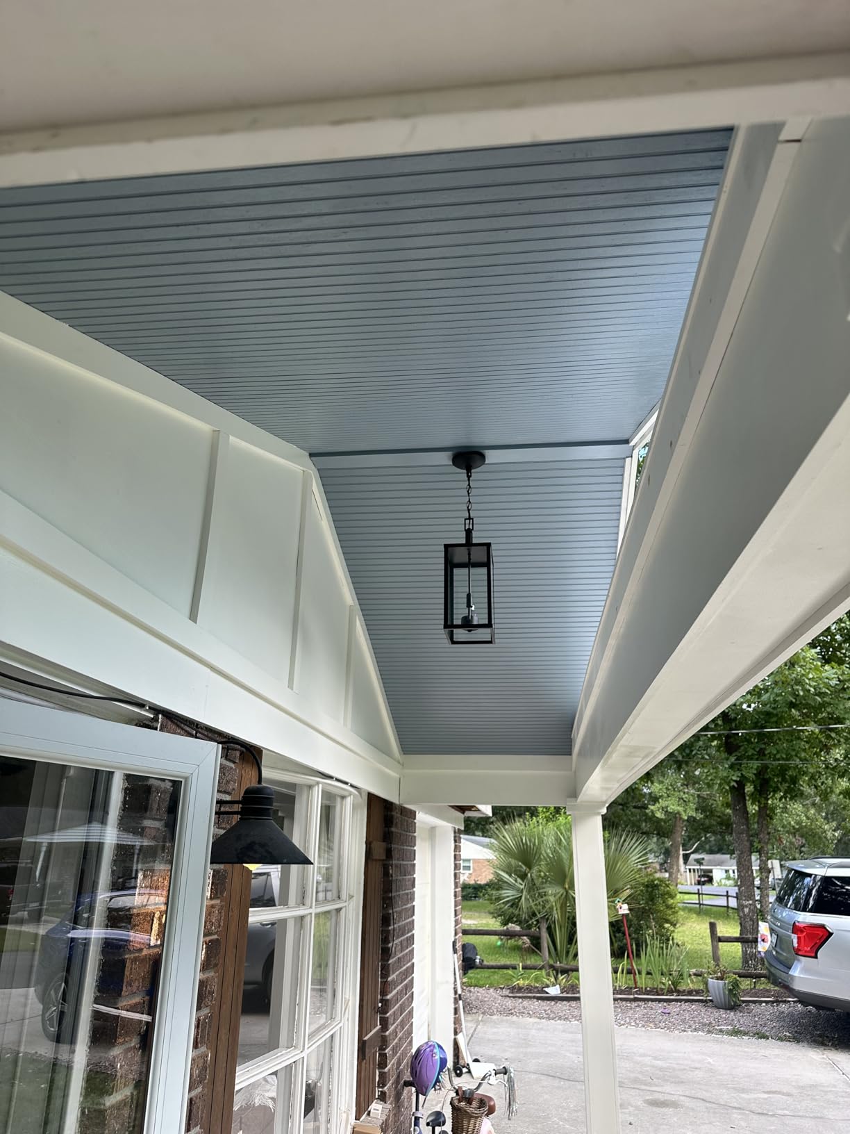 Large Outdoor Indoor Pendant Light 2-Light, Modern Black Metal Outside Chandelier Exterior Hanging Fixture Ceiling Mount with Clear Glass Shade for Front Porch Entrance Foyer Entryway (Bulb Included) customer photo 1