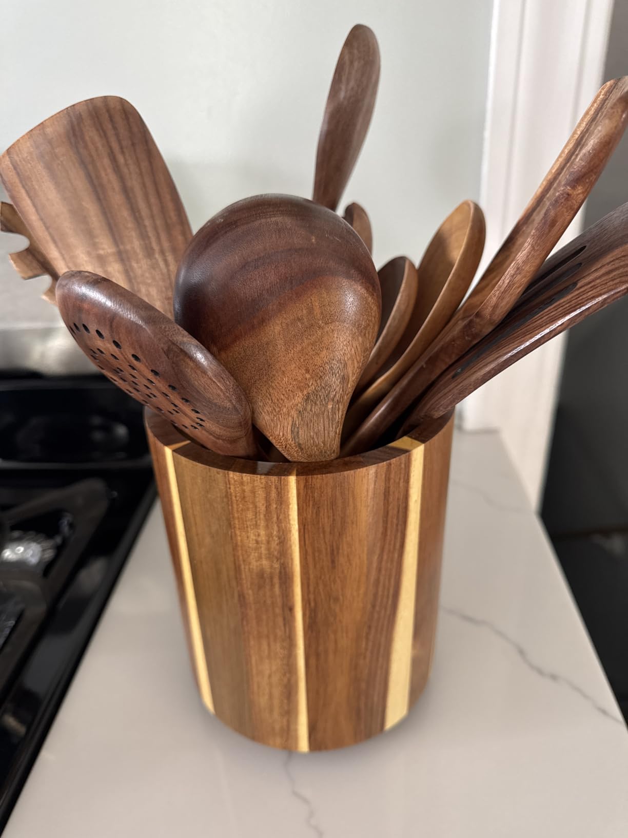 Acacia Wood Utensil Holder for Kitchen Counter, 360° Rotating 7.2