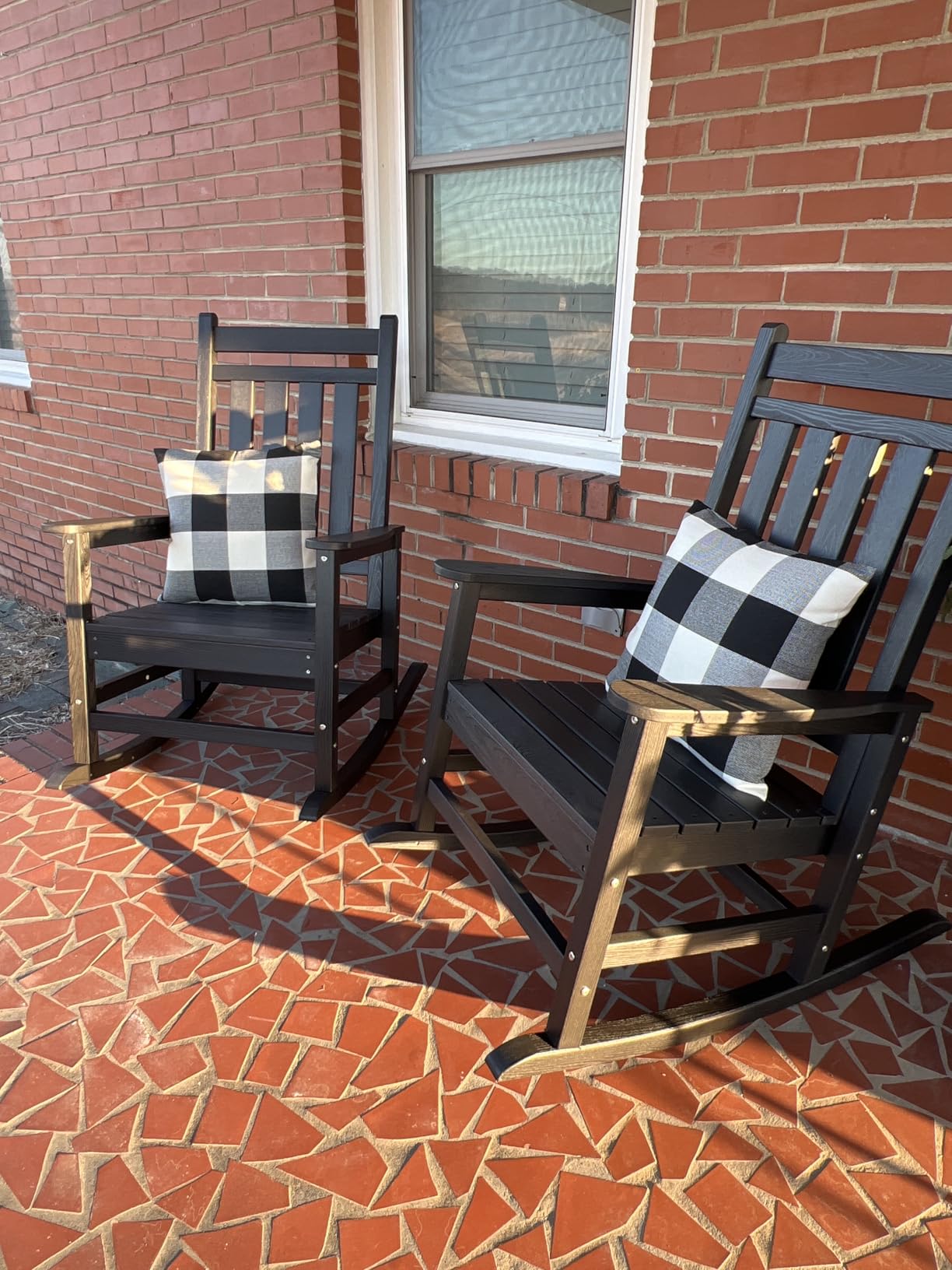 SERWALL Outdoor Rocking Chair Set of 2, HDPE Rocking Chairs for Adult, Black customer photo 2