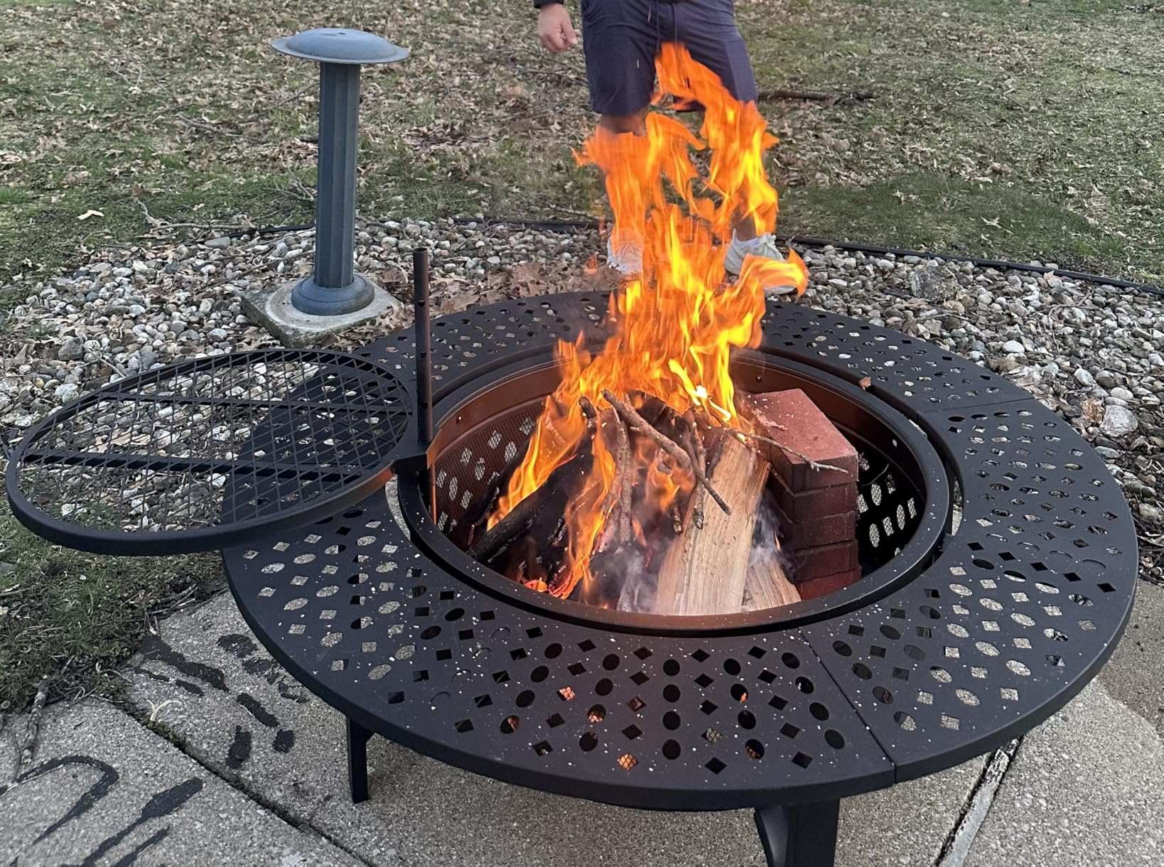 36 Inch Fire Pit with 2 Grills, Wood Burning Fire Pits for Outside with Lid, Poker and Round Waterproof Cover, BBQ& Outdoor Firepit & Round Metal Table 3 in 1 customer photo 1