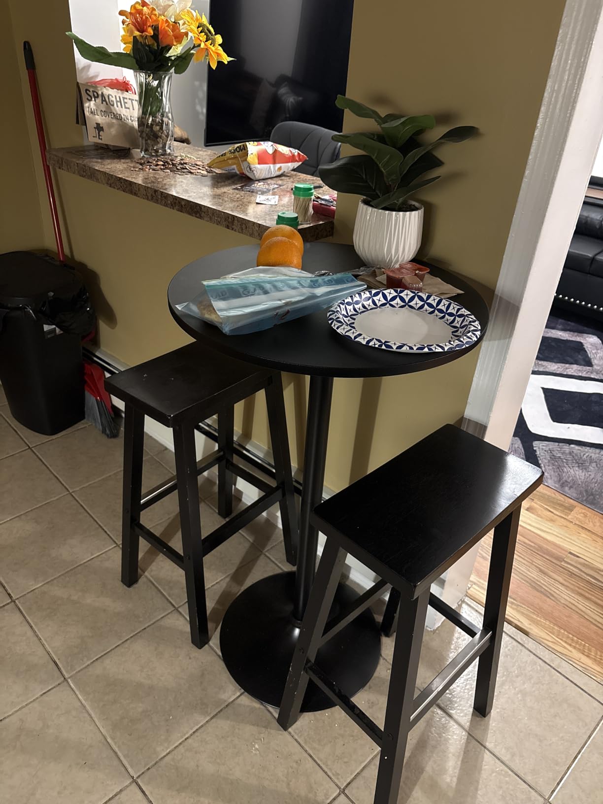 Furmax Bistro Pub Table 2 Pack Round Bar Height Cocktail Table Metal Base MDF Top Obsidian with Black Leg 23.8-Inch Top, 39.5-Inch Height (Black) customer photo 1