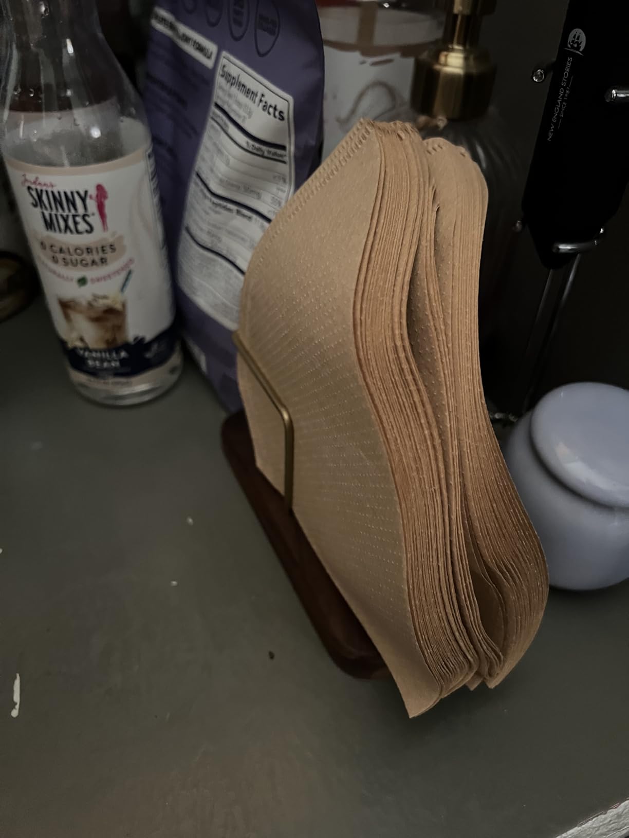 Cone Coffee Filter Holder, Stand Coffee Filter Storage, Coffee Filter Container for V60 Paper Coffee Filters Size #01 and #02, Walnut & Brass customer photo 2