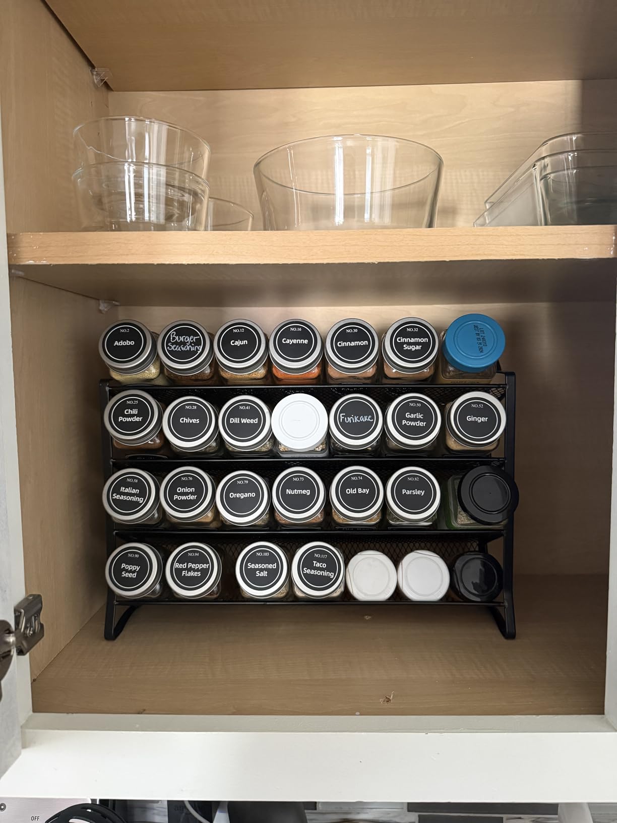 AOZITA Spice Rack Organizer for Cabinet, Spice Organizer with 28 Empty Spice Jars with Black Lids, Funnel, Spice Labels, Seasoning Organizer for Countertop, Cabinet, Kitchen, Pantry, Cupboard customer photo 1