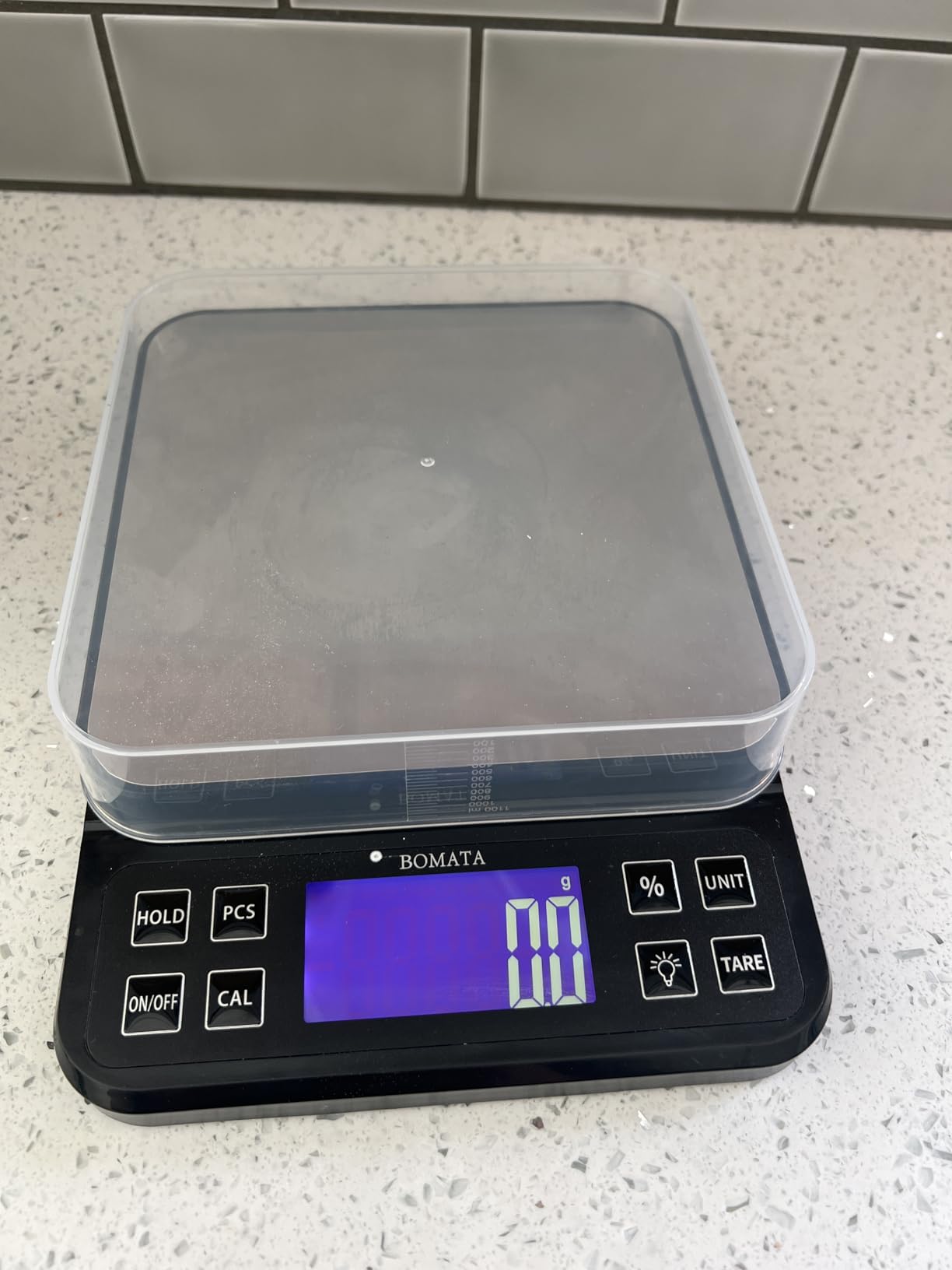 BOMATA Large Kitchen Scale with 0.1g/0.001oz High Precision, 5kg/11lb Bakery Scale with% Percentage Function, USB Rechargeable, Full-View Angle LCD with Backlight, Stainless Steel Pan customer photo 1