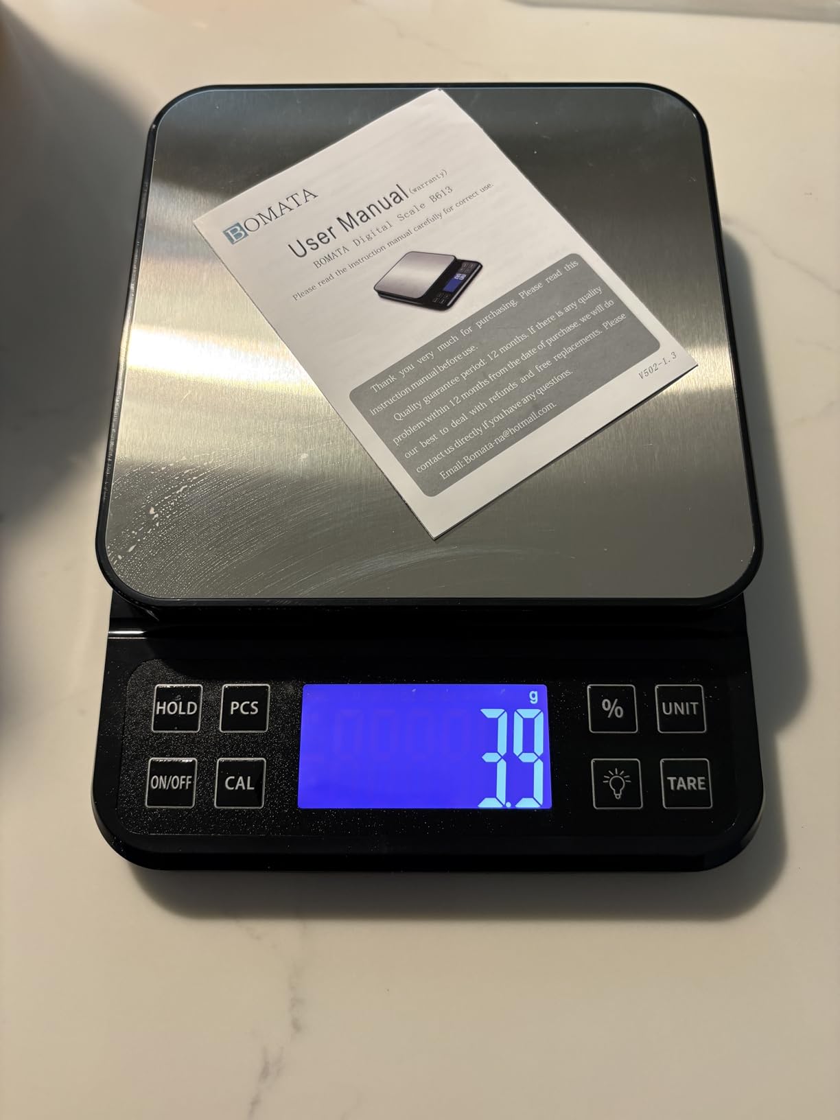 BOMATA Large Kitchen Scale with 0.1g/0.001oz High Precision, 5kg/11lb Bakery Scale with% Percentage Function, USB Rechargeable, Full-View Angle LCD with Backlight, Stainless Steel Pan customer photo 2