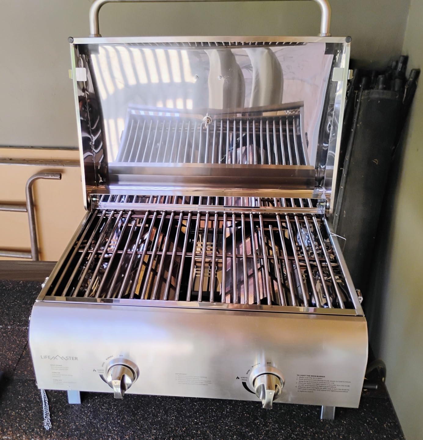 Lifemaster Portable Stainless Steel Gas Grill - 2 Burners Easy Clean Tabletop BBQ Propane Gas Grill with Foldable Legs and Wind Proof Lid for Camping and Outdoor - Silver customer photo 1