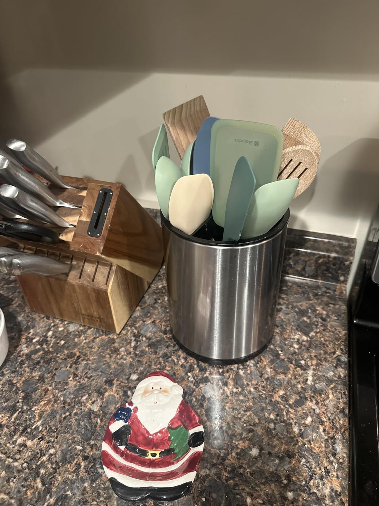 Kitchen Utensil Holder Extra Large 360°Rotating For Counter Organizer Stainless Steel Storage Cooking Silverware Caddy 3 Compartment Flatware Spoon Spatula Tool Cutlery Container (Silvery) customer photo 1