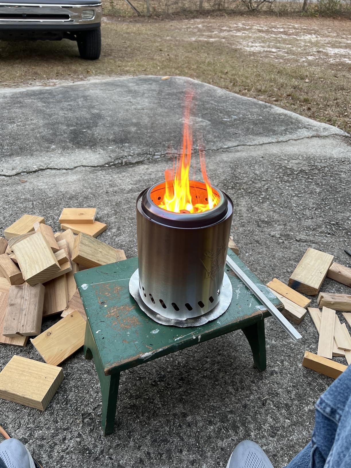 YEFU Tabletop Fire Pit 9.7 x 7.1 in, Flame Intensity Control Camping Stove for Outdoor & Patio, Fueled by Pellets or Wood, Safe Burning Table Top Firepit, with Travel Bag & 2 Mini Sticks, Silver customer photo 2