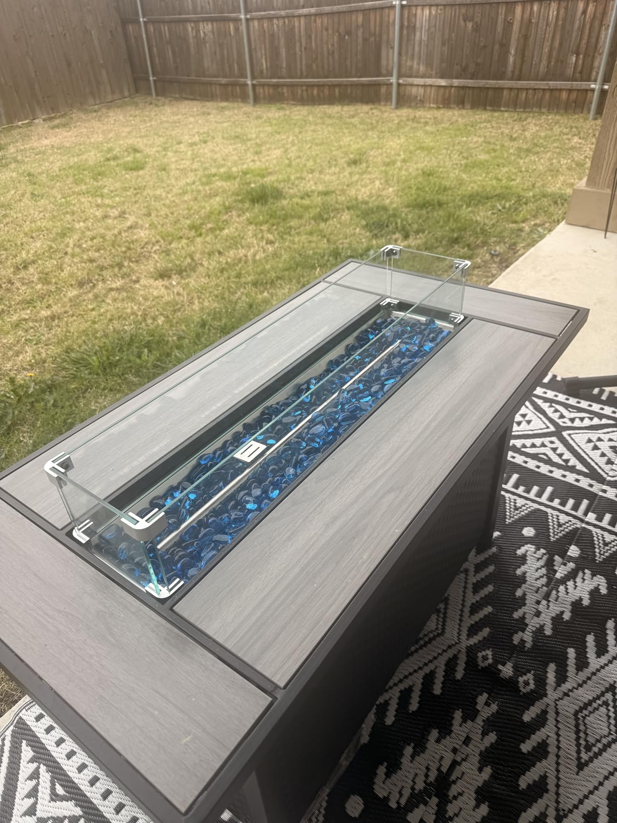 45 inch Propane Fire Pit Table, 50,000 BTU Outdoor Gas Fire Pit Table with Lid, Waterproof Cover, Rectangle Gas Firepit Table for Garden/Patio customer photo 2