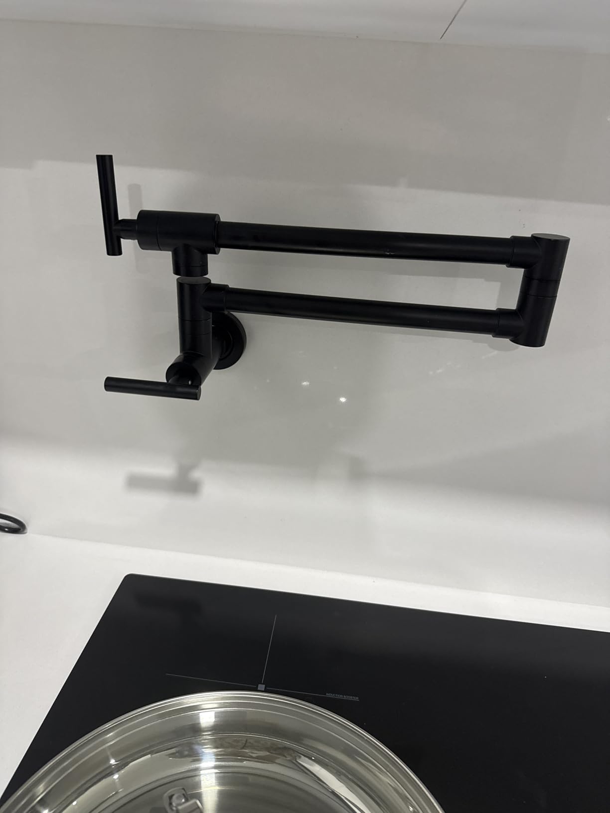 GIMILI Pot Filler Faucet Matte Black Wall Mount Folding Over Stove Double Joint Swing Arm Kitchen Faucet customer photo 2