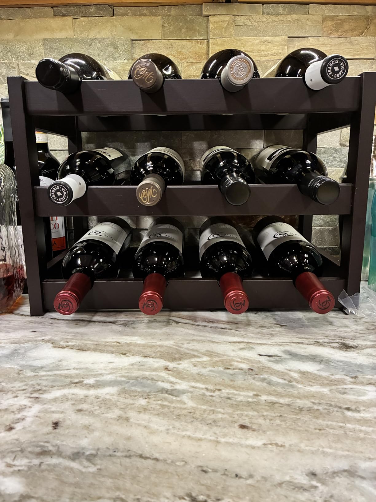 VASMIA Wine Rack Free Standing Floor, 6-Tier Display Wine Storage Shelves with Table Top, 24-Bottle Bamboo Wine Rack Shelf for Kitchen Bar Dining Room Living Room, Natural customer photo 1