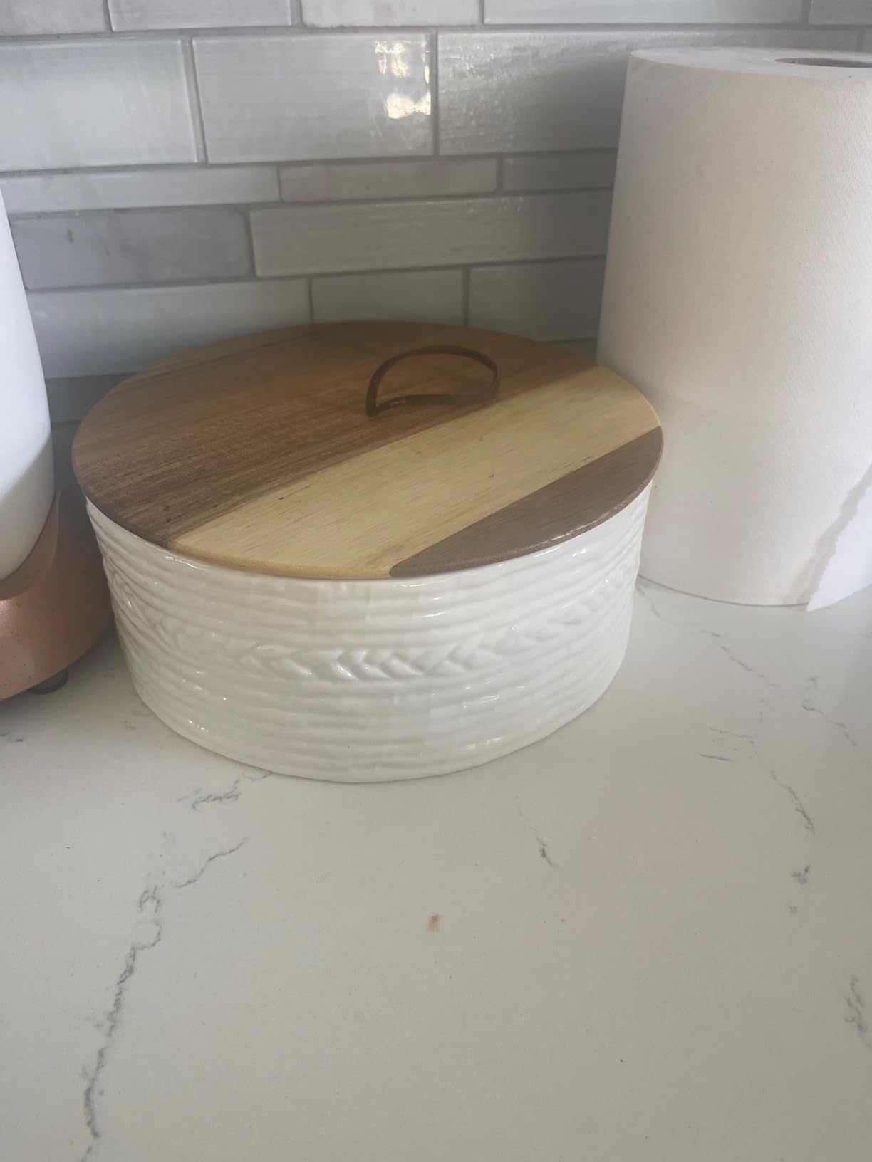 Authentic Wood and Ceramic Tortilla Warmer - Tortilla Holder with Lid - Bread Warmer - Pancake Holder- Roti Box - 8.5 Inches customer photo 1