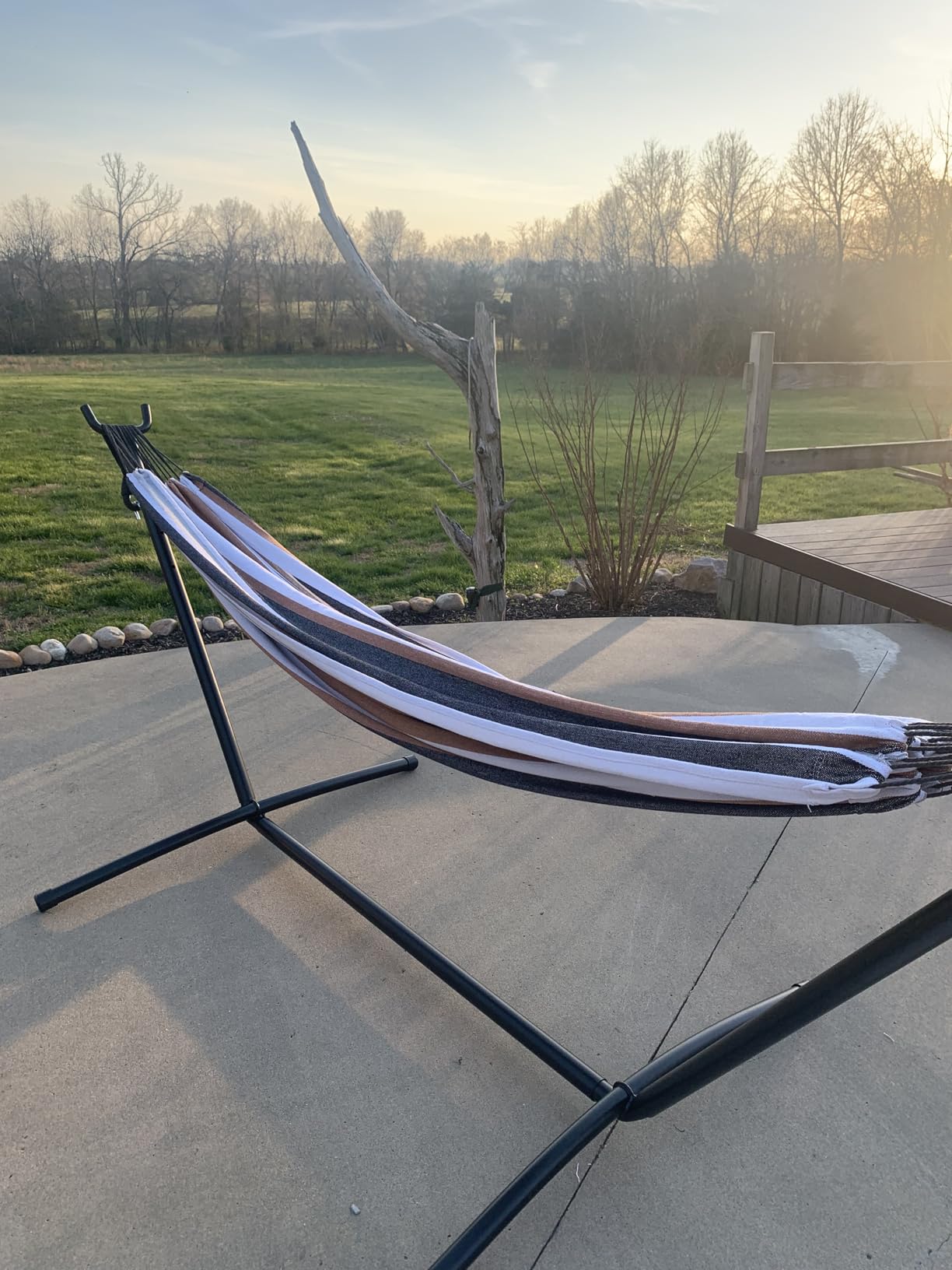 SZHLUX Double Hammock with Stand Included 450lb Capacity Steel Stand, Premium Carry Bag Included and Two Anti Roll Balance Beam customer photo 1