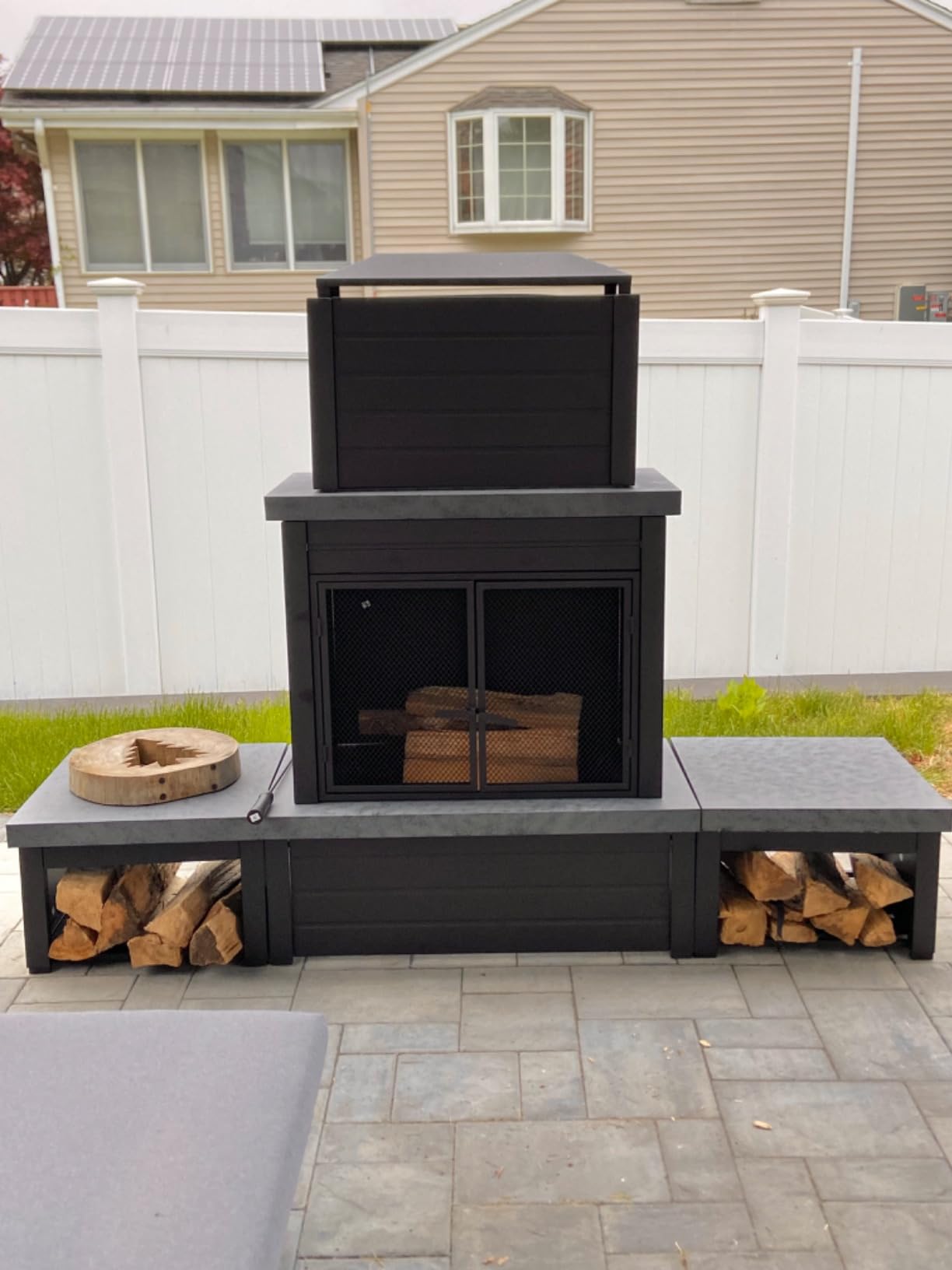 Sunjoy Wood Burning Fireplace - Matte Black Outdoor Steel Fireplace with Chimney, Log Holders, Fireplace Tool, and PVC Cover customer photo 1