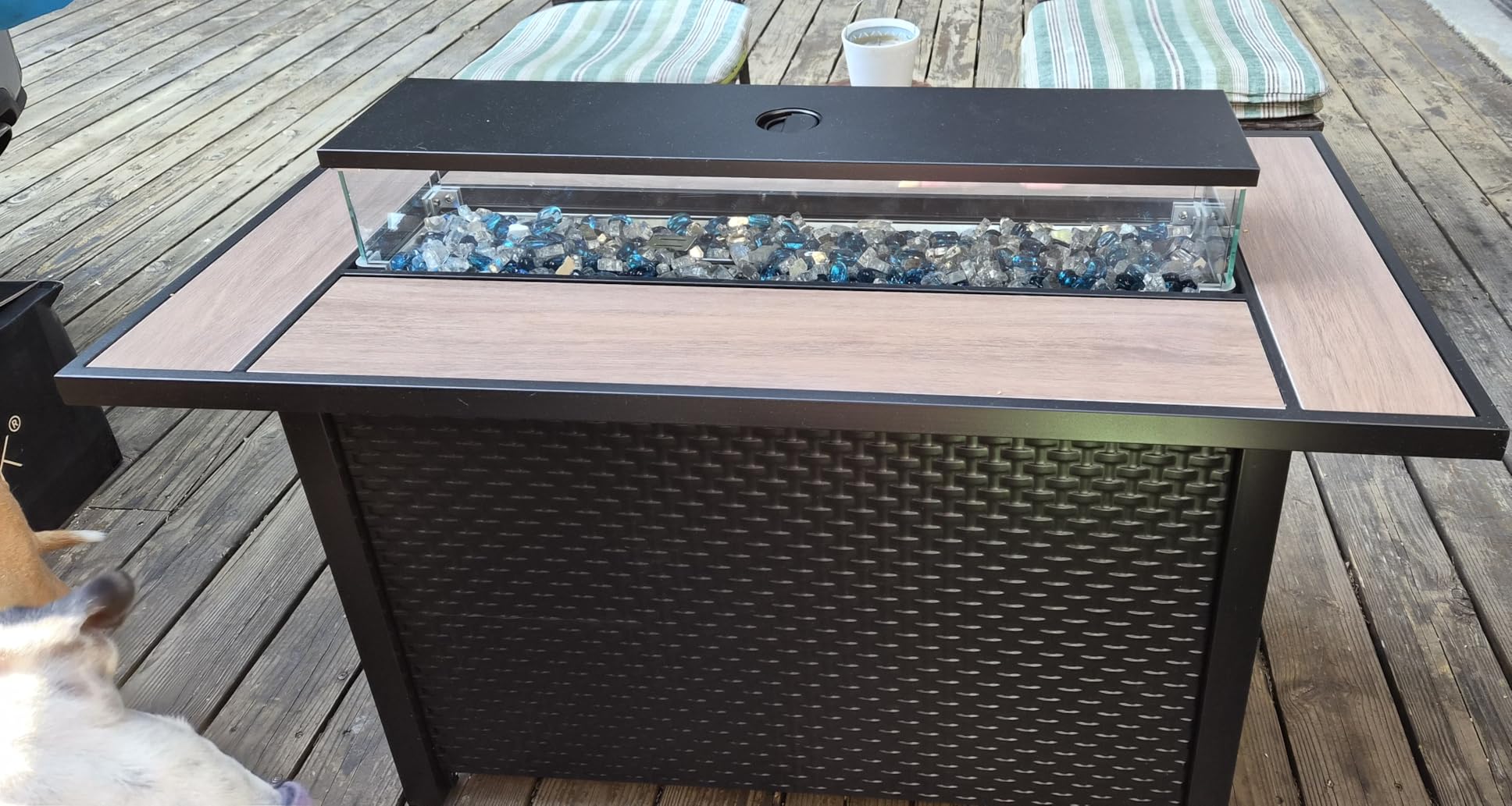 Meilocar 45in Fire Table, Propane Fire Pit with Glass Wind Guard and Rain Cover, Outdoor Firepit Table 50000 BTU 3-in-1 Fire Table for Patio/Yard/Balcony, Gray Tabletop customer photo 2