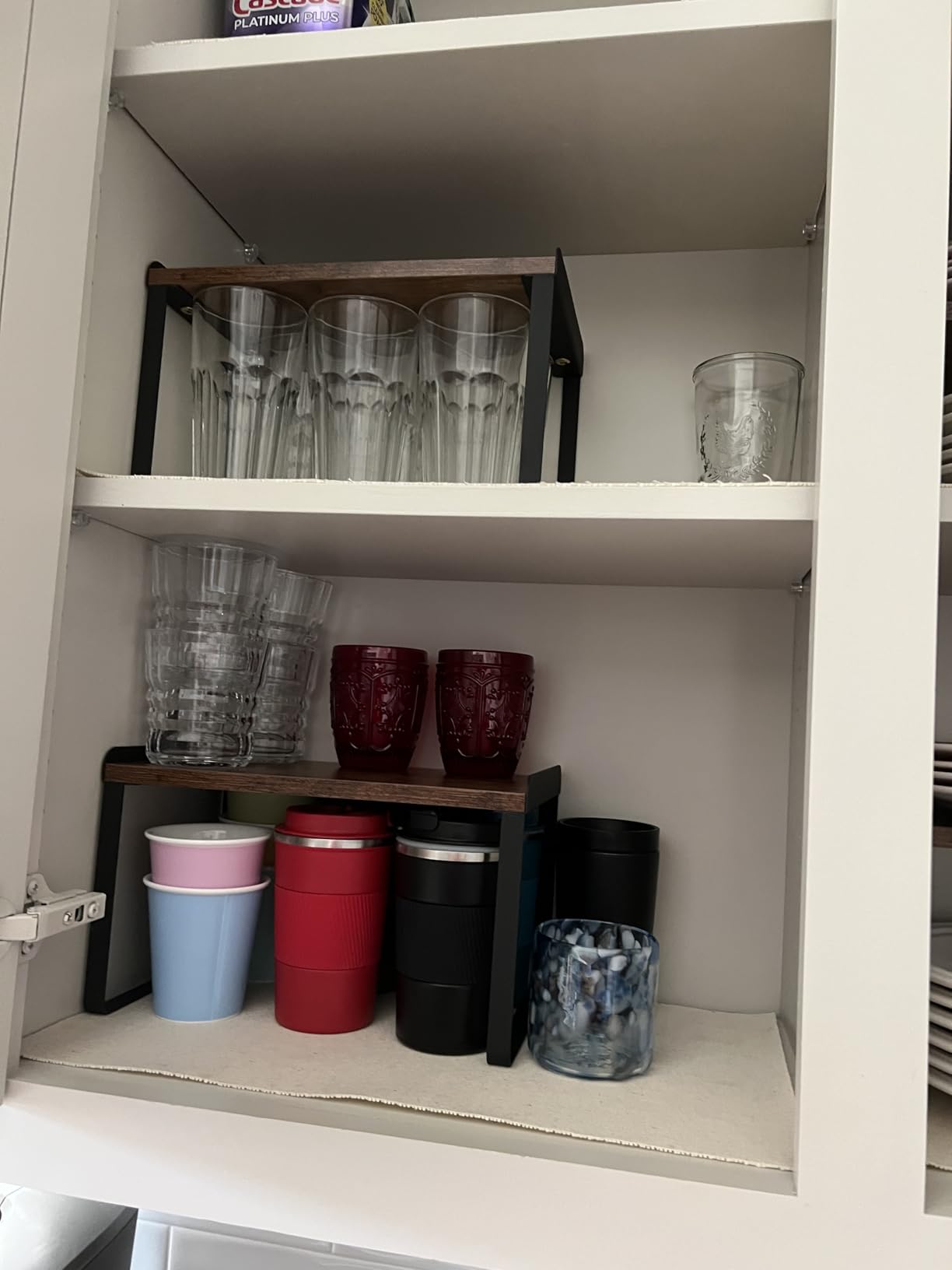 Kitchen Cabinet Organizer Shelf Set of 4, Pantry Organizers and Storage Shelves for Plates Dishes Cups Mugs, Cupboard Counter Cabinet Shelf Riser for Countertop (Bamboo Wood and Black Metal) customer photo 2