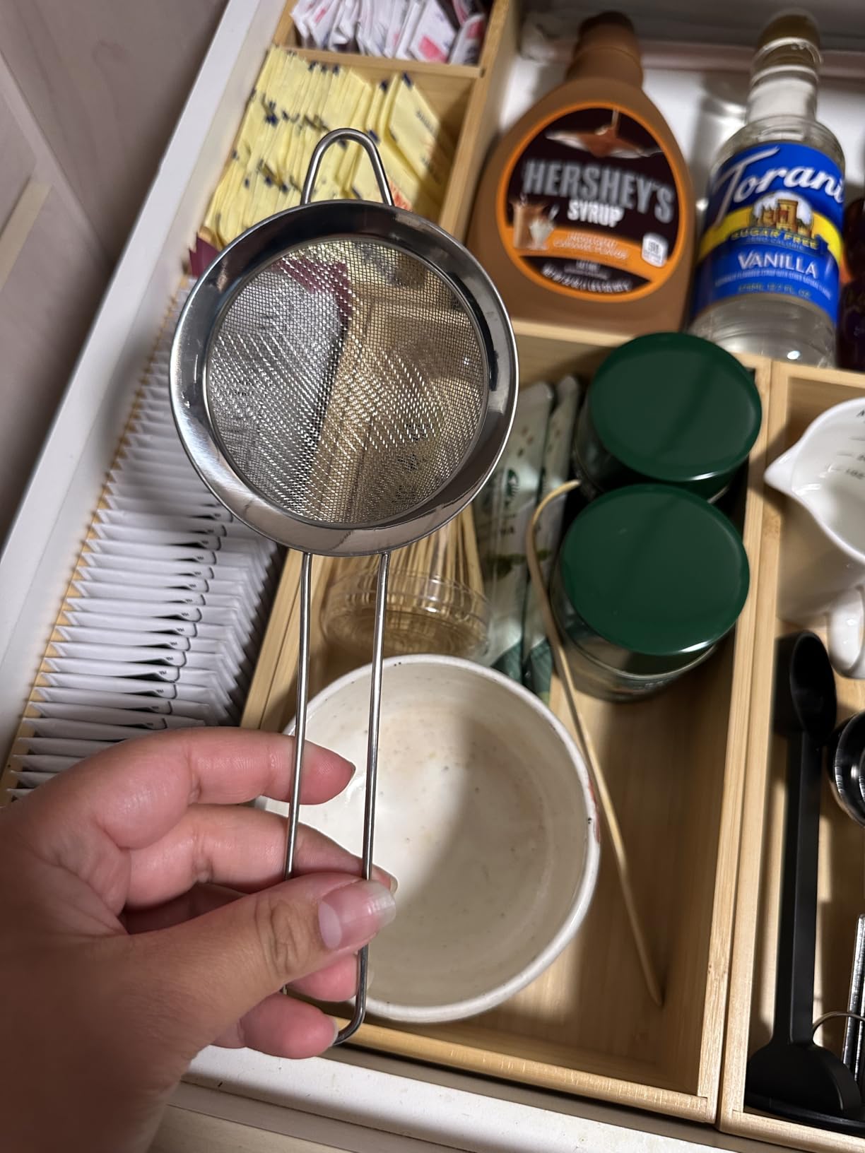 COKUMA Stainless Steel Metal Hand Small Mini Sieve Strainer, Cocktail Strainer Tea Coffee Juice Strainer with Handle (3.35inch, Silver) customer photo 2