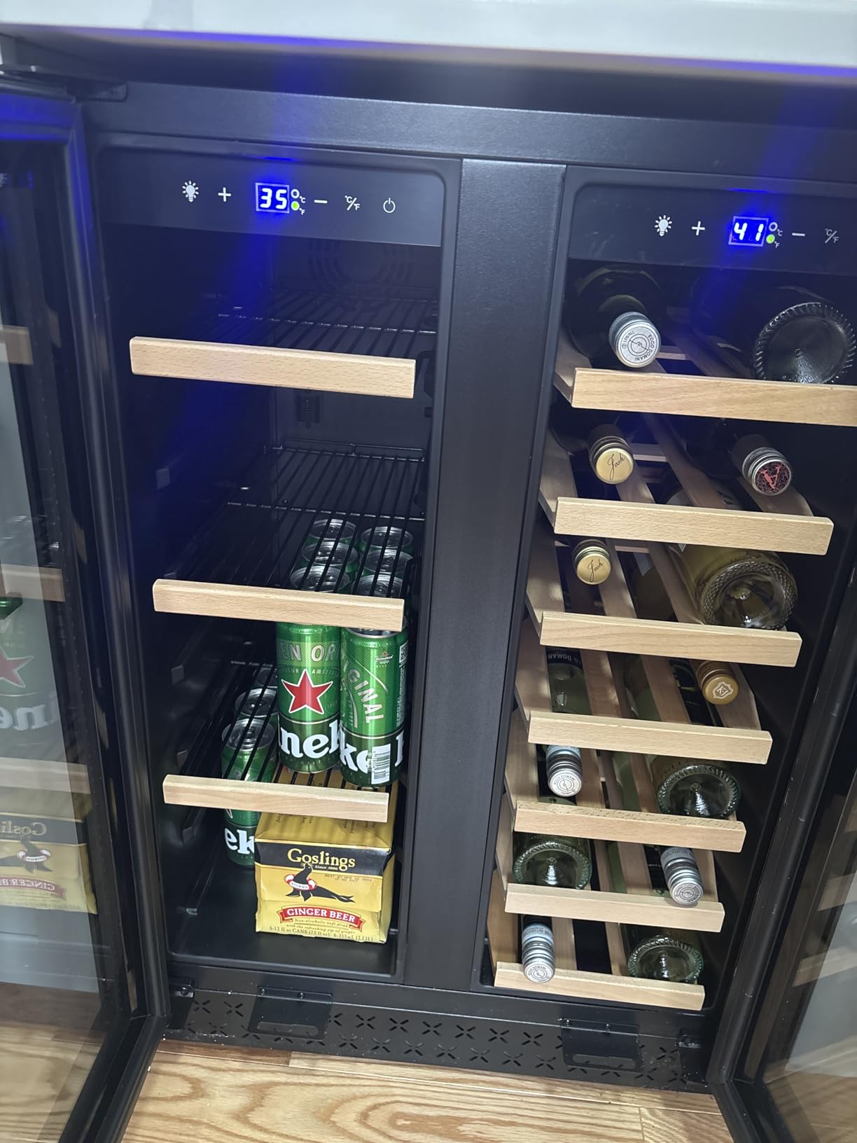 Wine Fridge Dual Zone, Freestanding Wine Cooler Refrigerator 180 Bottles Large Capacity with Sliding Rail Wooden Shelves and Door Lock, Black customer photo 1
