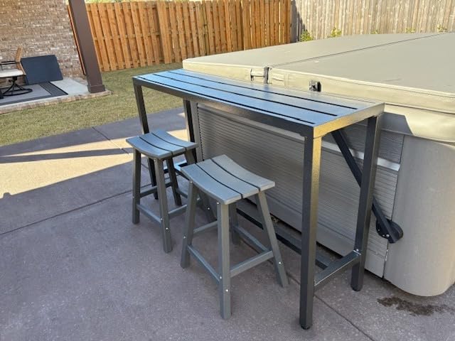 Outdoor Bar Table, Patio Console Pub Height Table with Powder Coated Steel Frame, Weather Resistant Waterproof Top for Hot Tub, Balcony, Garden, Yard, Poolside customer photo 1