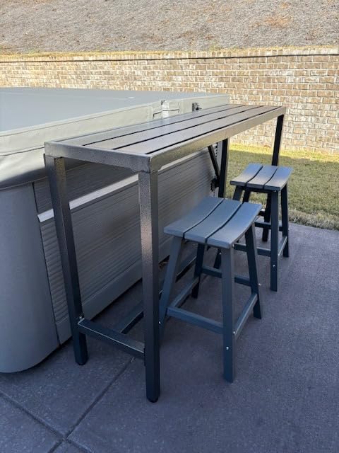 Outdoor Bar Table, Patio Console Pub Height Table with Powder Coated Steel Frame, Weather Resistant Waterproof Top for Hot Tub, Balcony, Garden, Yard, Poolside customer photo 2