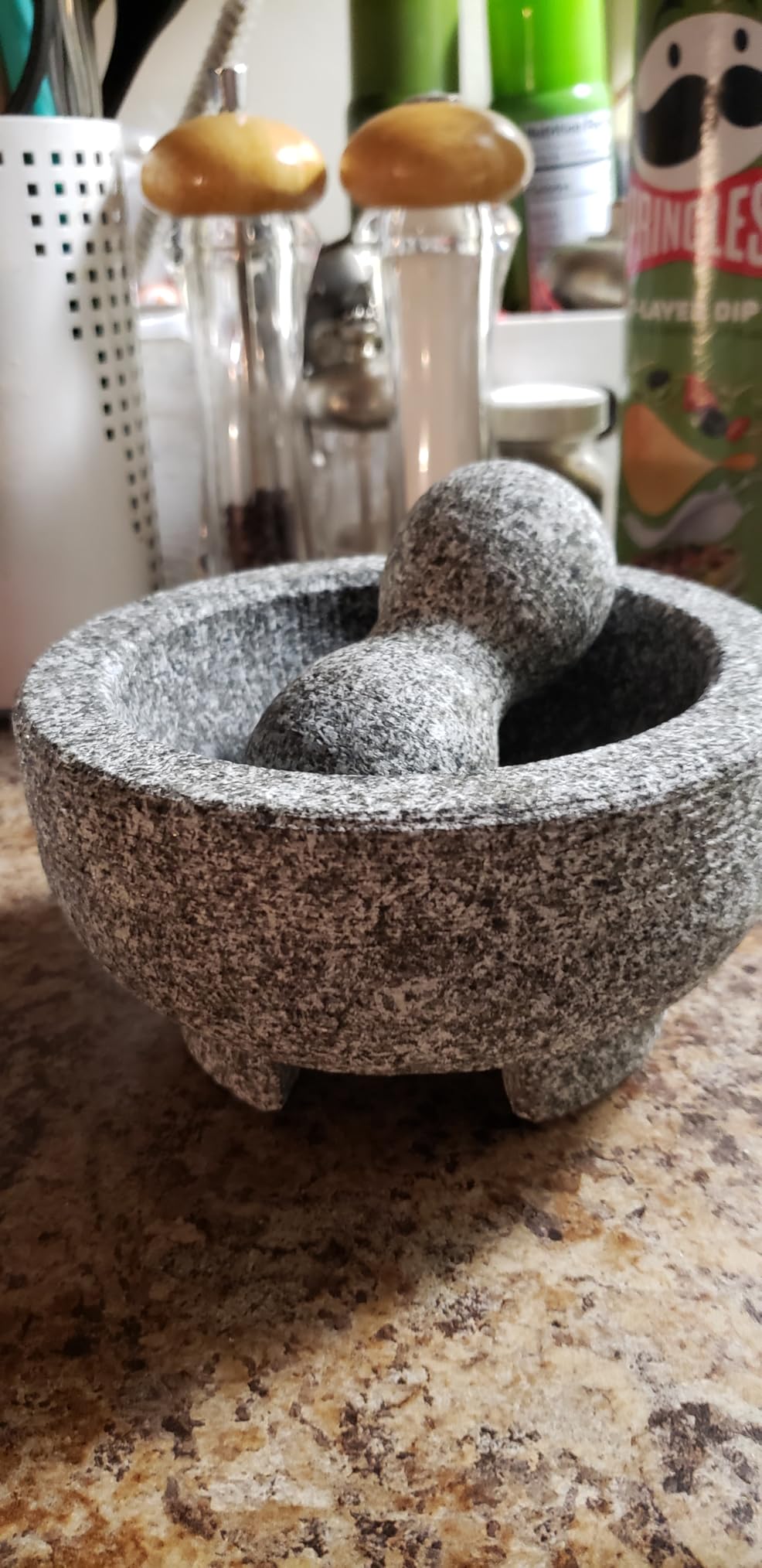 PriorityChef Granite Mortar and Pestle Set - 6.1 Inch Natural Stone Molcajete Mexicano for Spices, Seasonings, Pastes - Pestle and Mortar Bowl for Fresh Guacamole, Salsa, Pesto, Small, Grey customer photo 1