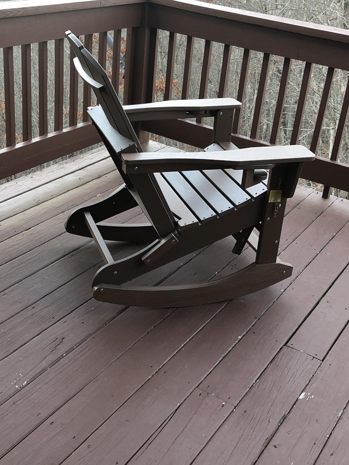 KINGYES Adirondack Rocking Chair Set of 2 with Retractable Ottoman and Cup Holders, HDPE Adirondack Rocker Patio Rocking Chair for Porch, Patio, Balcony, Black customer photo 1