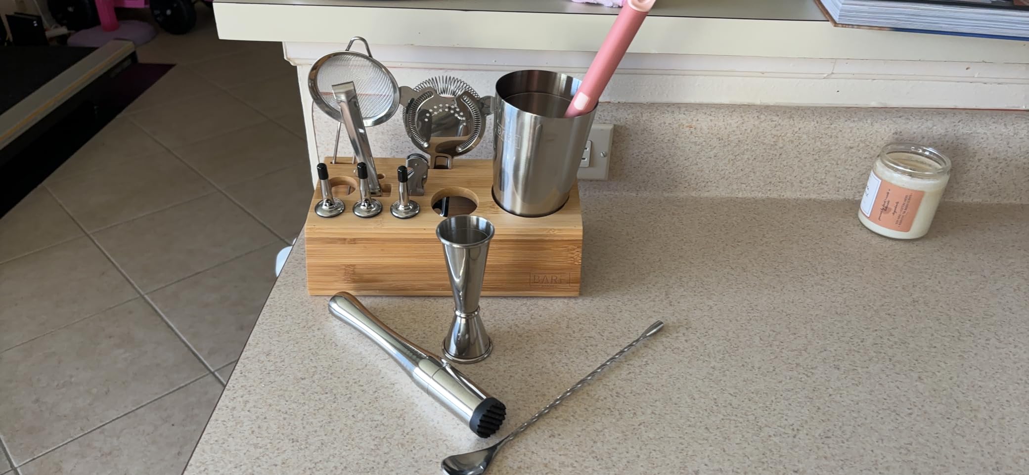 BARE BARREL Mixology Bartender Kit Bar Set | 14-Piece Cocktail Shaker Set | Martini Barware Mixing Tools for Home Bartending | Incl. 35 Recipe Cards | Gift Set (28oz Boston Shaker, Silver/Black) customer photo 1