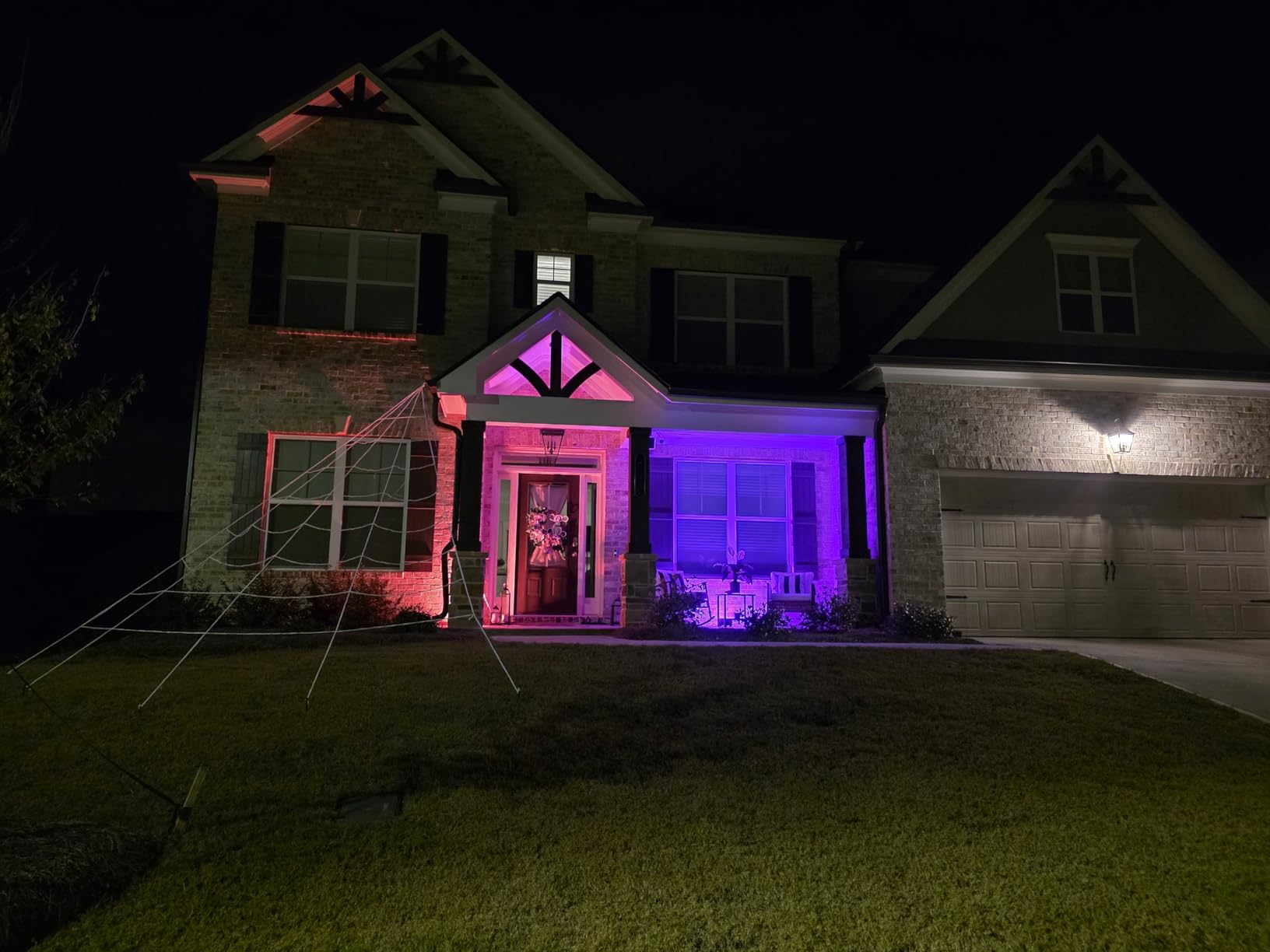 Halloween Decorations Outdoor, 200 LED Halloween Giant Spider Web Lights, 16.4Ft Lighted Spider Web Light up for Yard Haunted House Decor customer photo 1