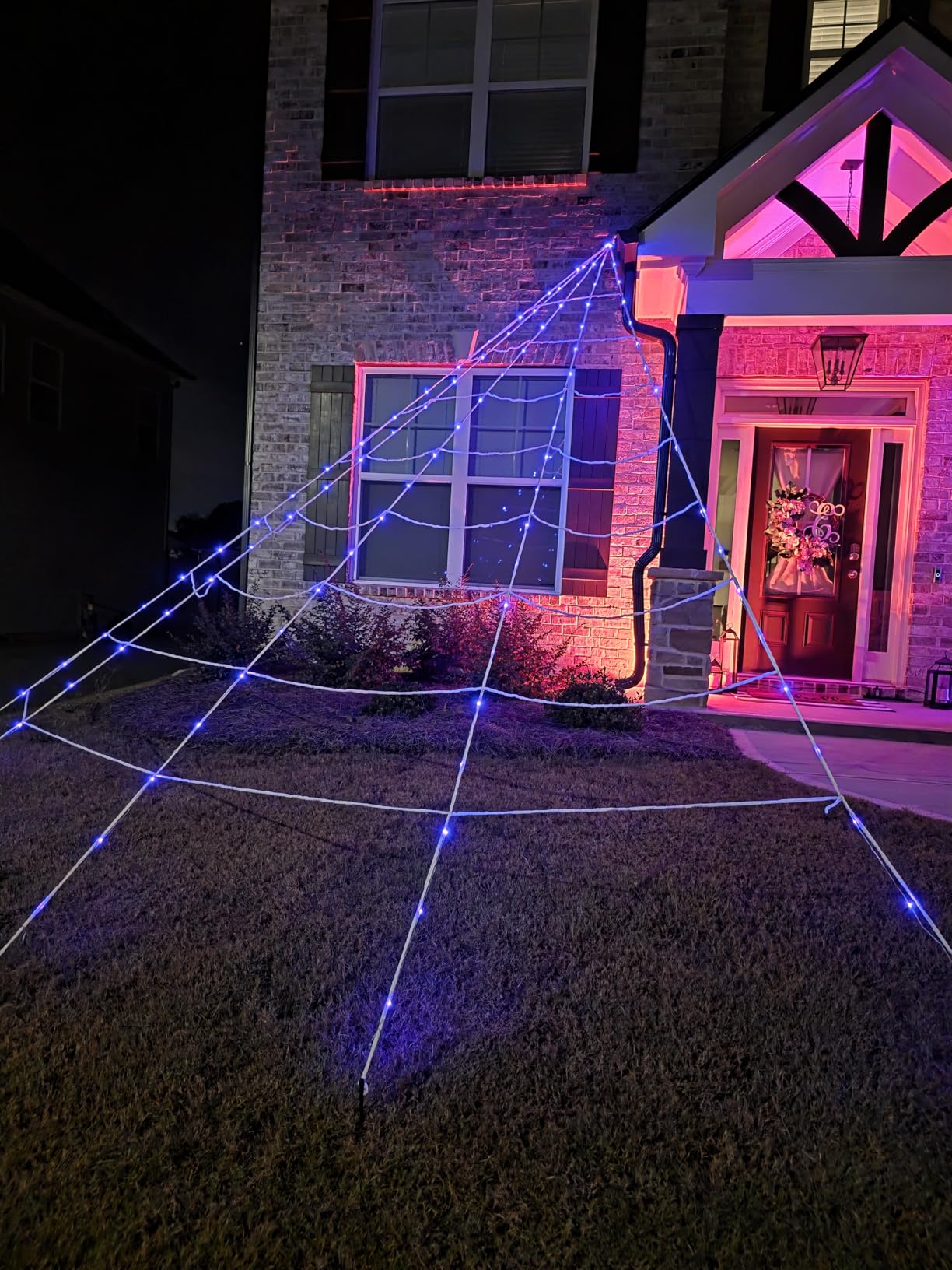 Halloween Decorations Outdoor, 200 LED Halloween Giant Spider Web Lights, 16.4Ft Lighted Spider Web Light up for Yard Haunted House Decor customer photo 2
