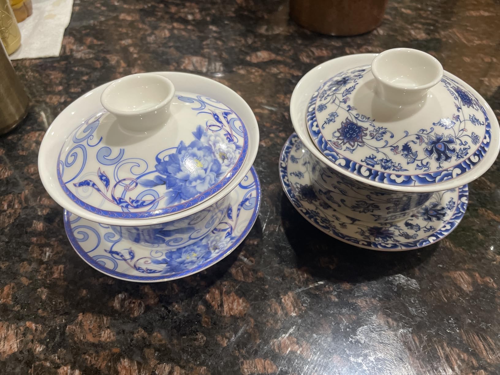 Set of 3 Chinese Tea Cups with Lid and Saucer, 10oz Large Porcelain Gaiwan Tea Mug Set, Handmade Tea Bowl, Traditional Chinese Ceramic Teaware Tea Brewing System for Home Office Kitchen customer photo 2